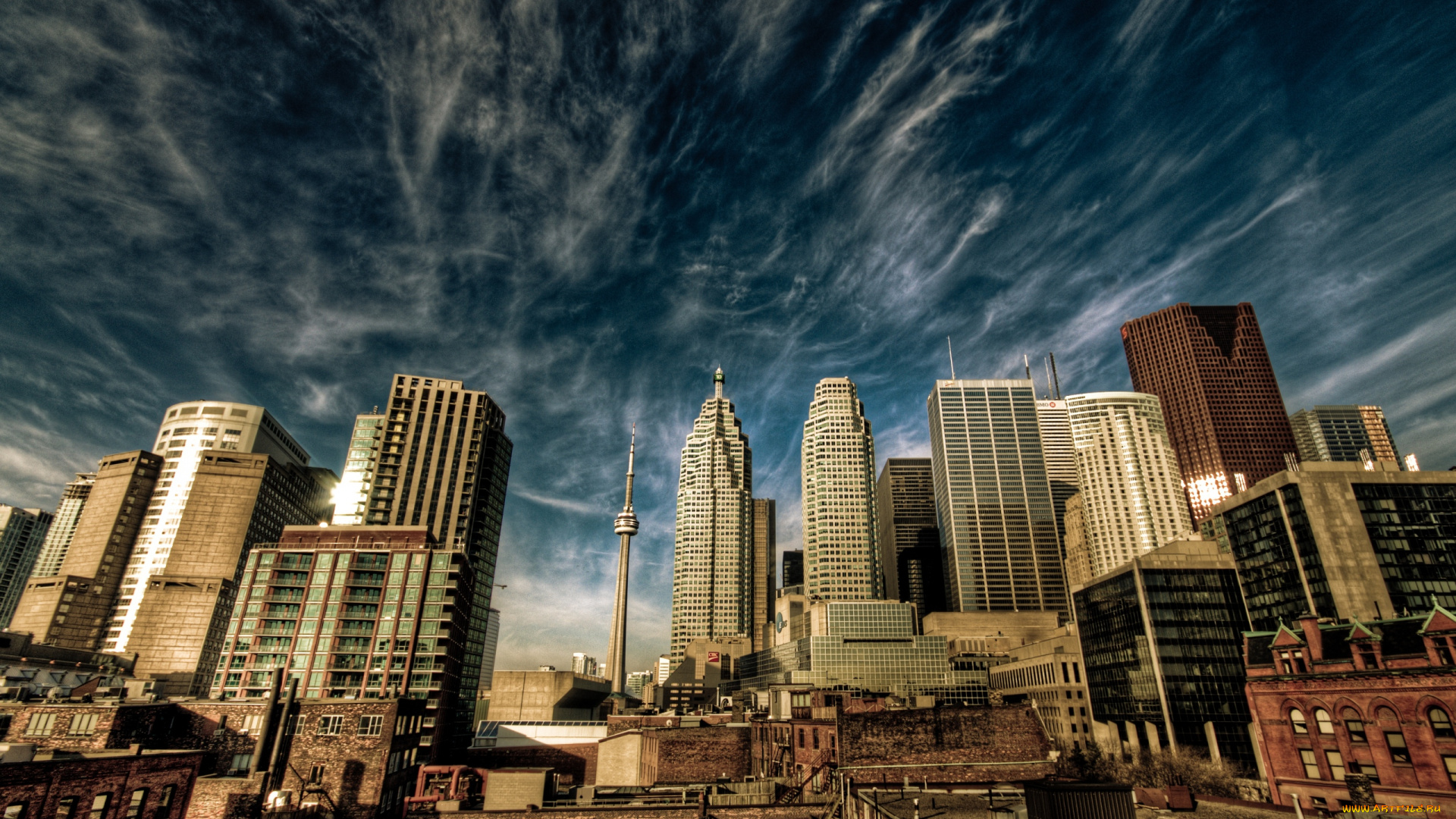 города, торонто, , канада, небоскребы, небо, облака