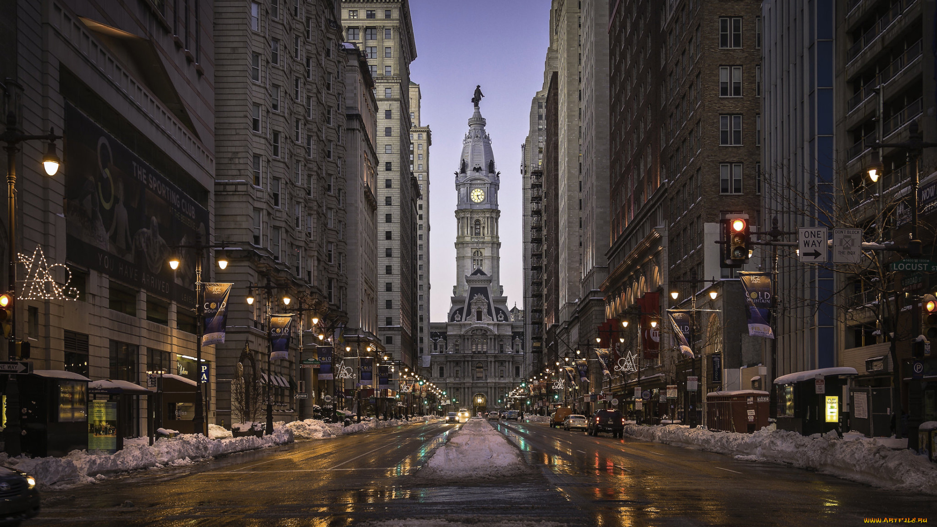philadelphia, winter, evening, города, -, улицы, , площади, , набережные, дома, улица