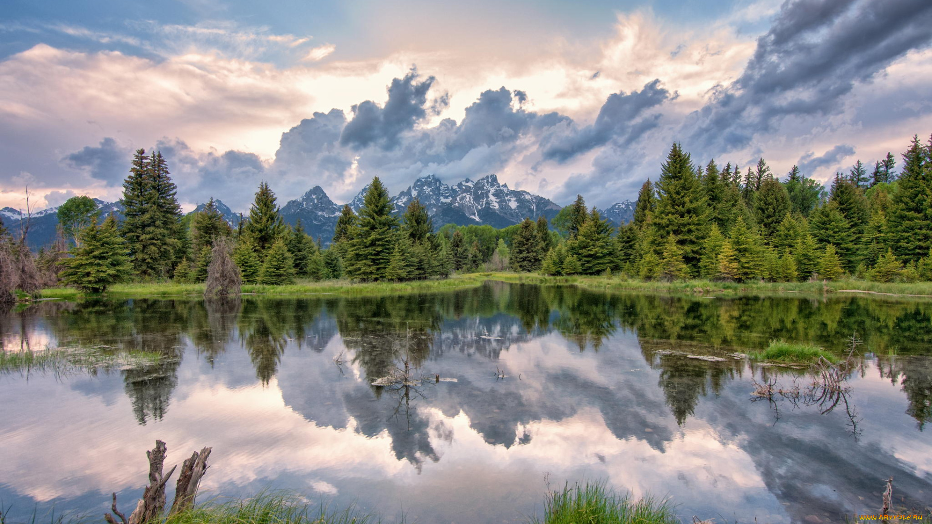 природа, реки, озера, лес, озеро, отражение, горы