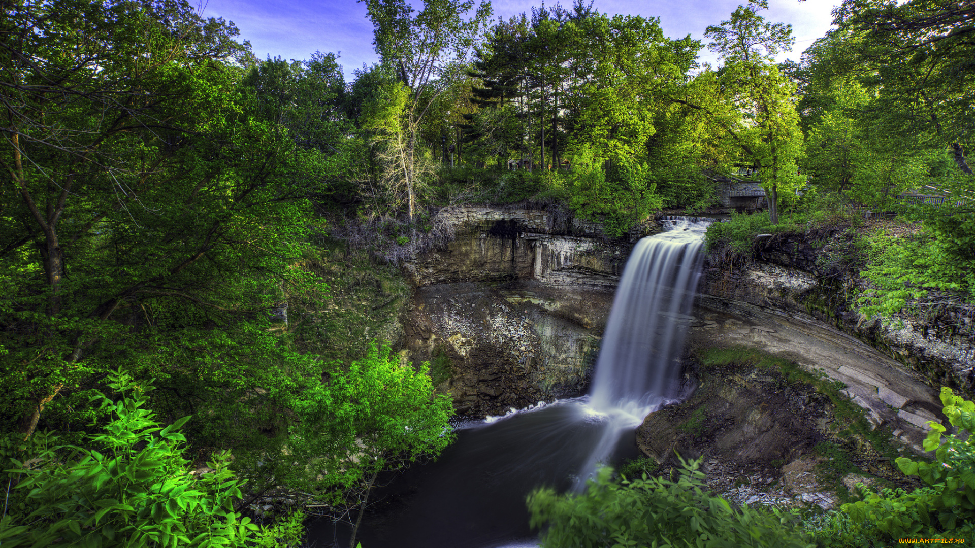 природа, водопады, река, лес, водопад