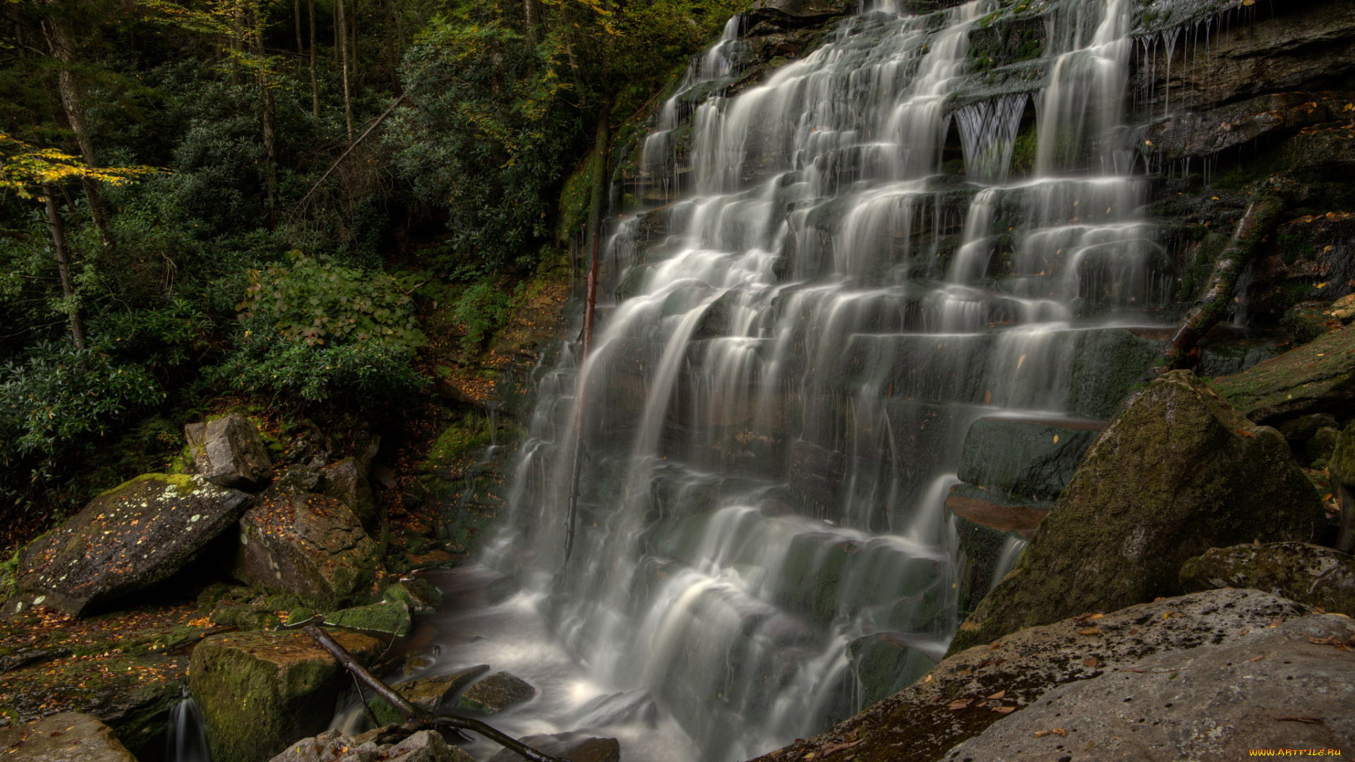природа, водопады, водопад, река, лес