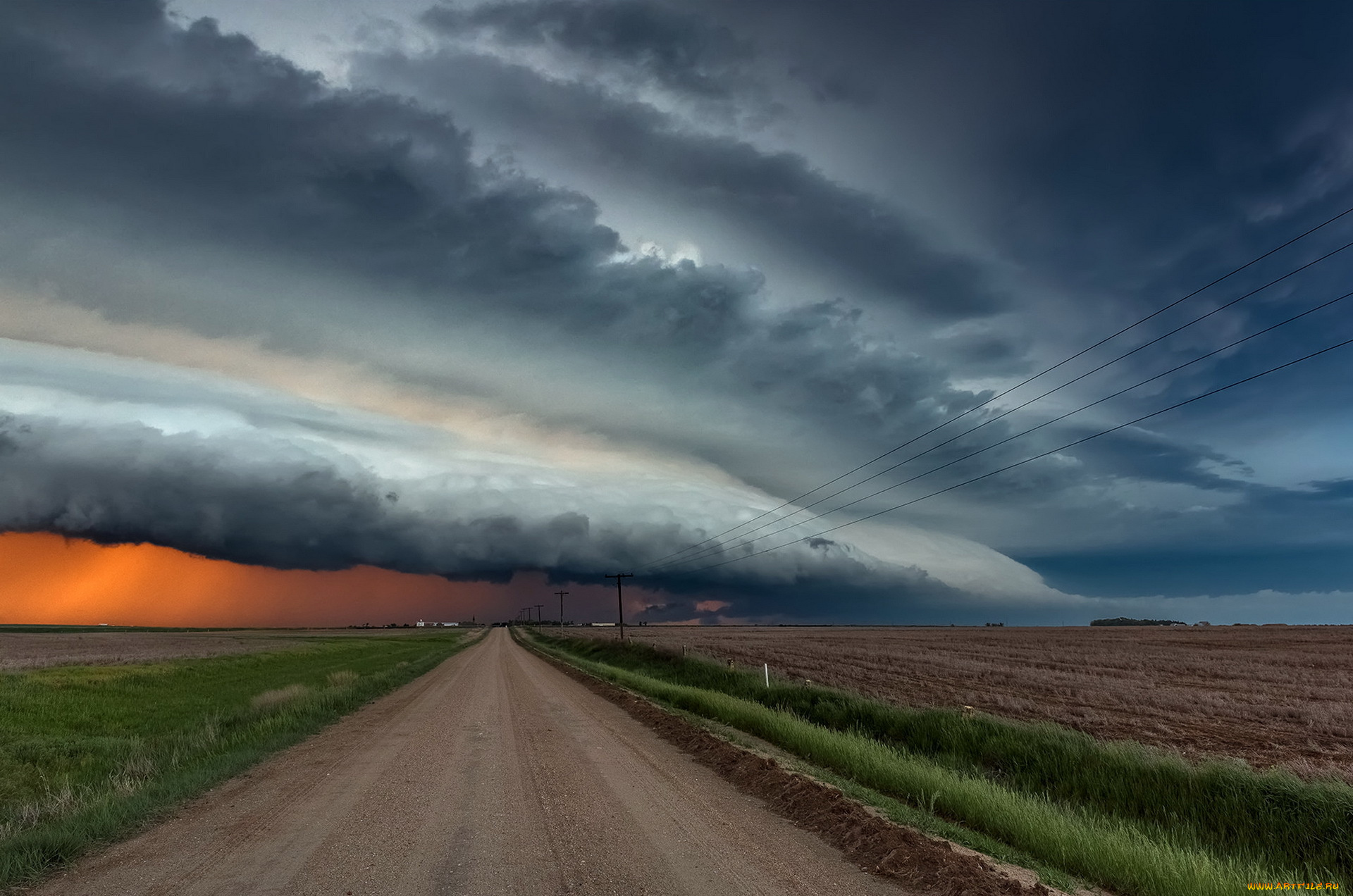 природа, стихия, небо, дорога, поле