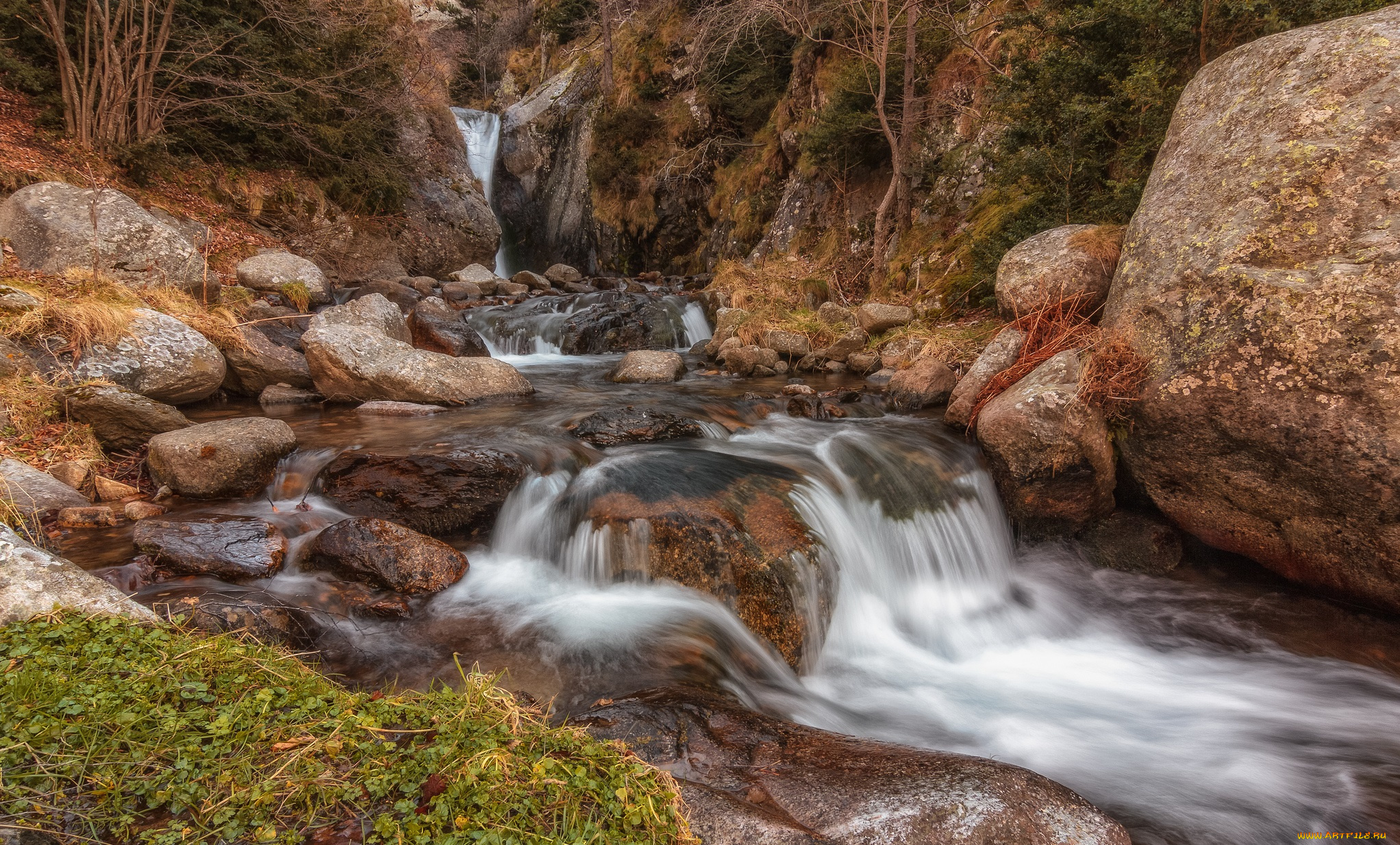 природа, водопады, водопад, река, лес