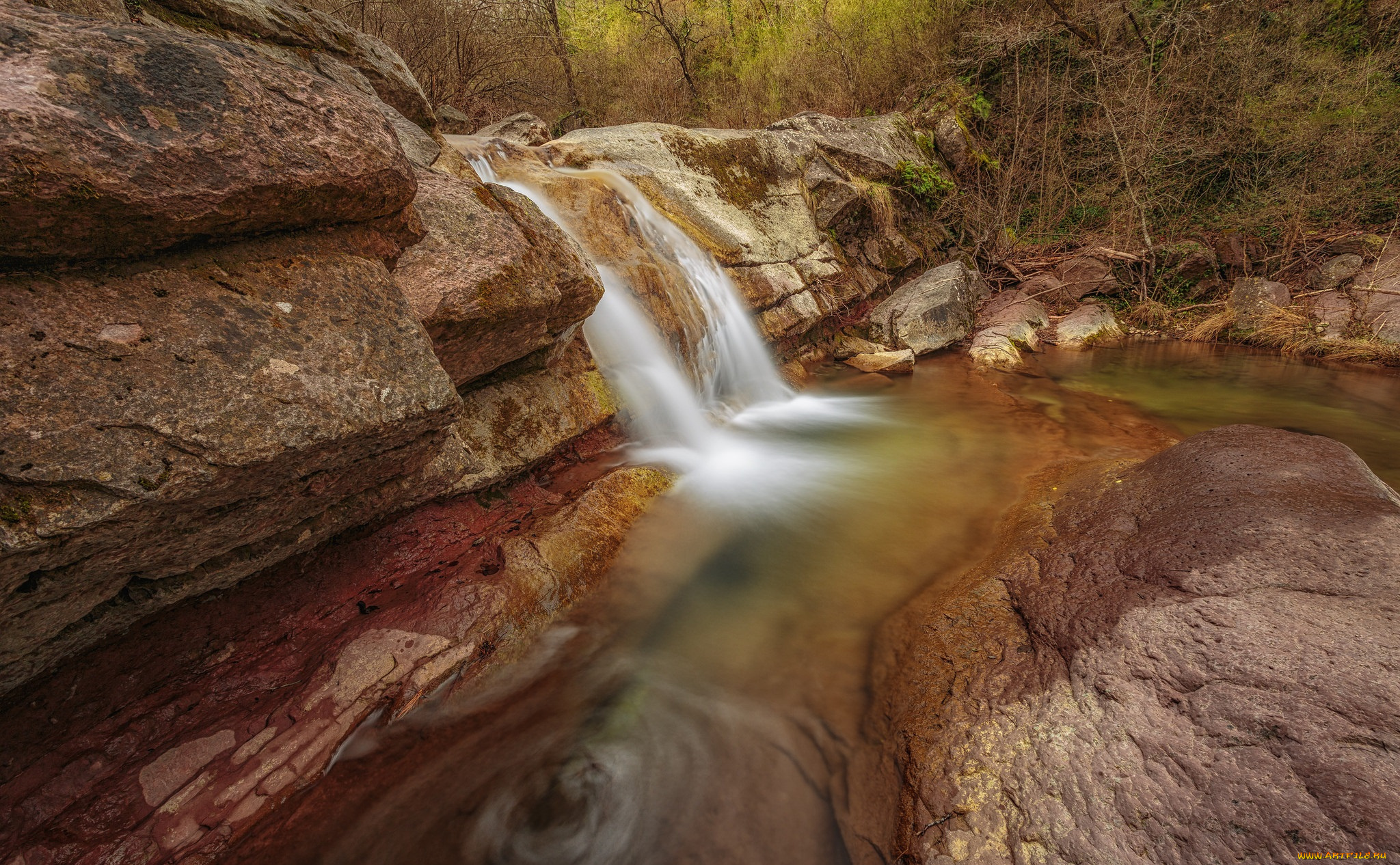 природа, водопады, водопад, река, лес