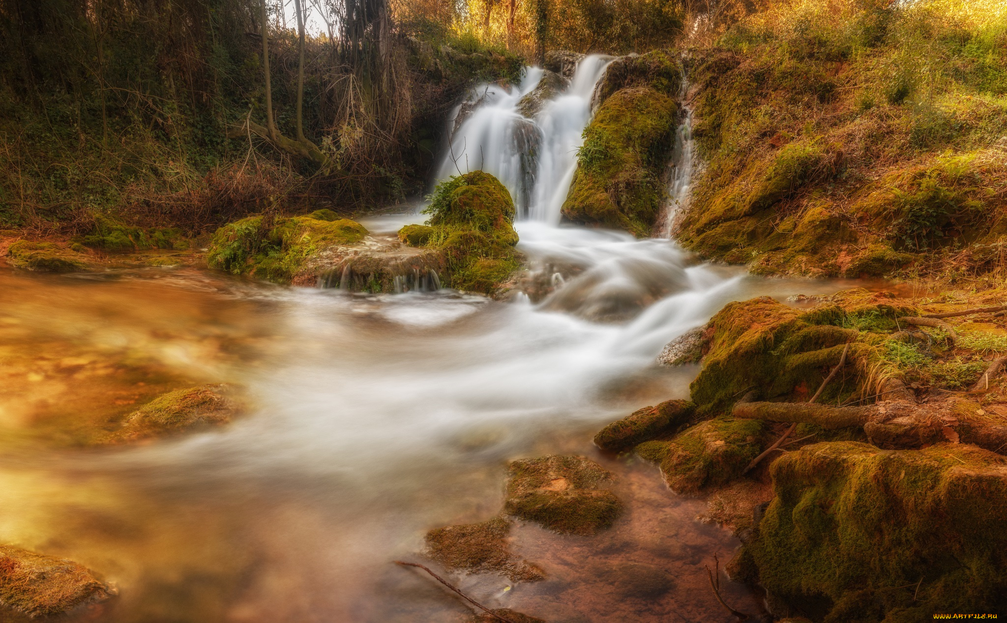 природа, водопады, водопад, река, лес