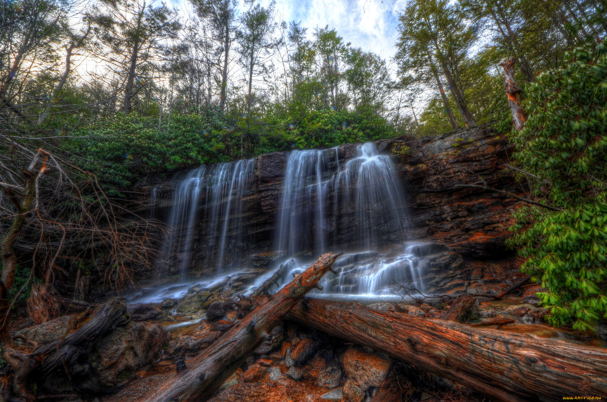 природа, водопады, водопад, река, лес
