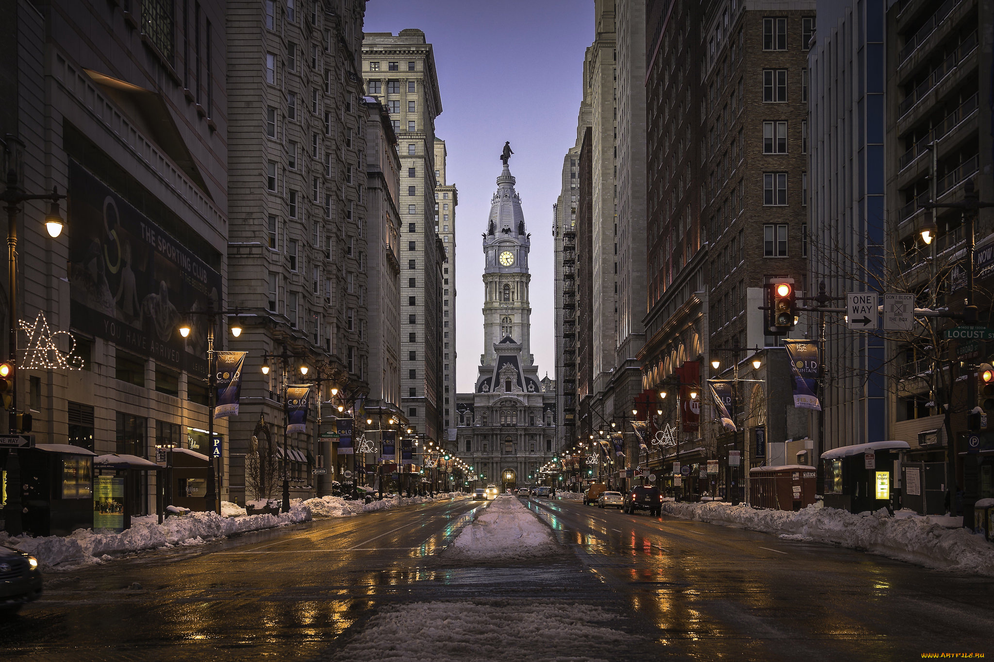 philadelphia, winter, evening, города, -, улицы, , площади, , набережные, дома, улица