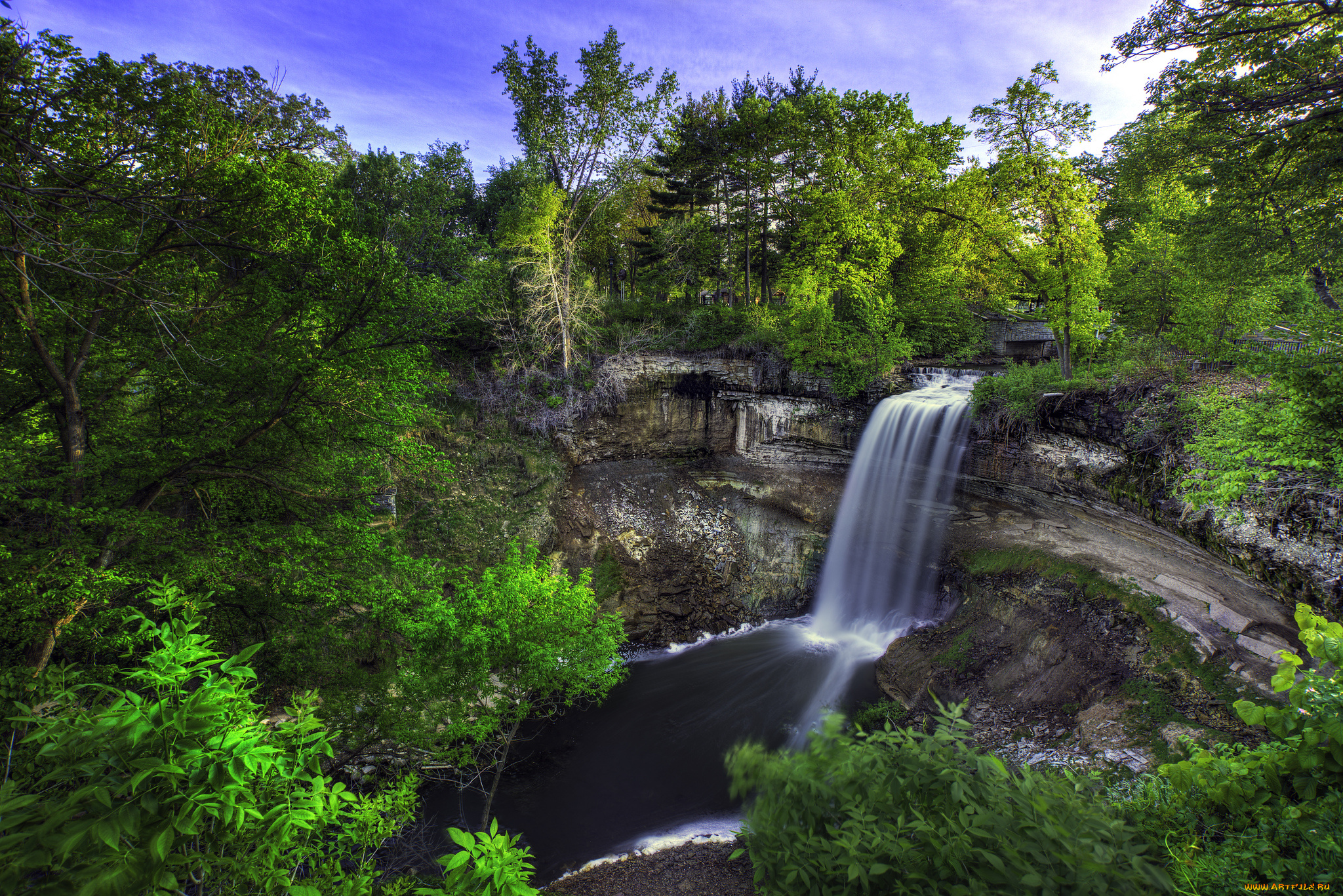 природа, водопады, река, лес, водопад