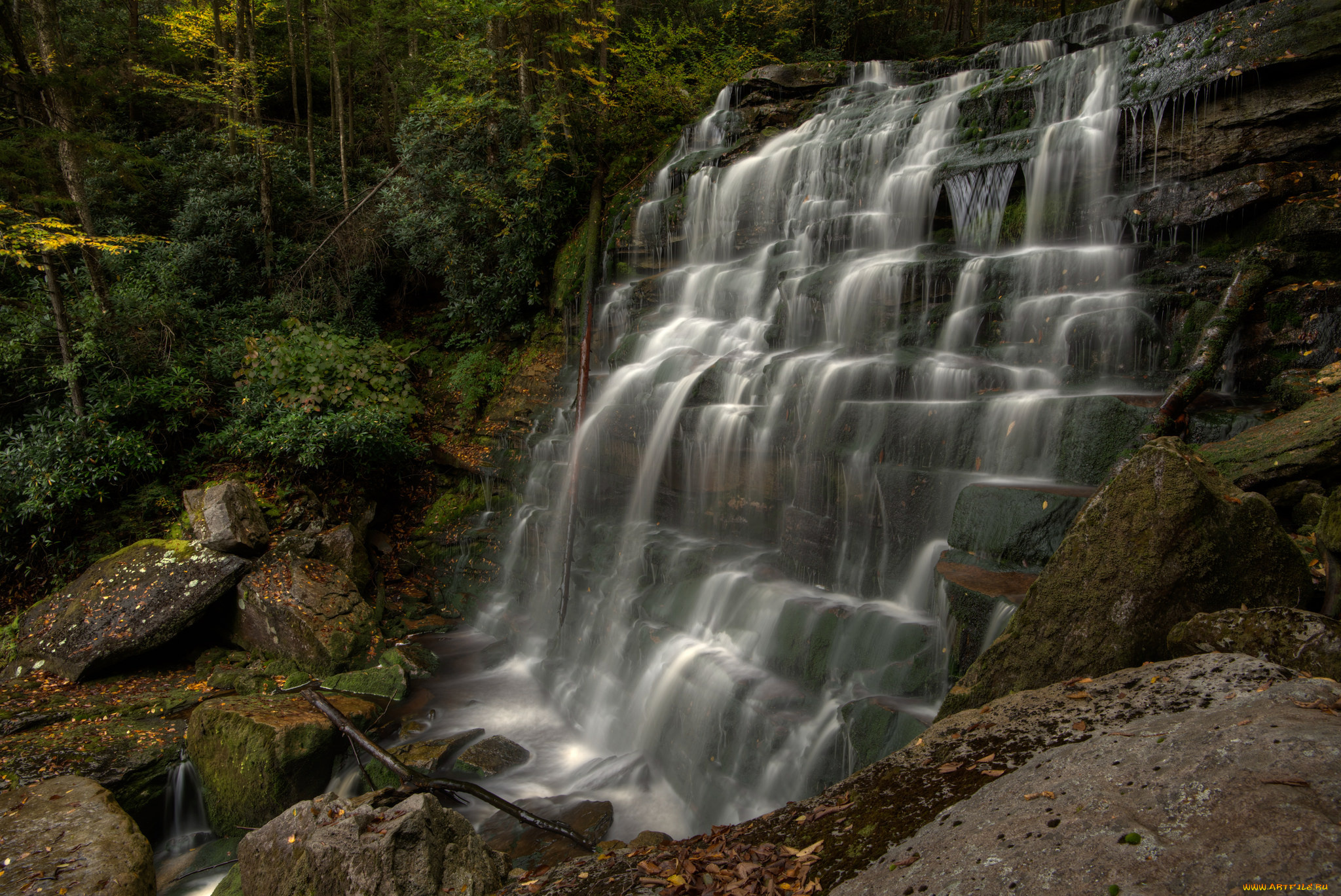 природа, водопады, водопад, река, лес