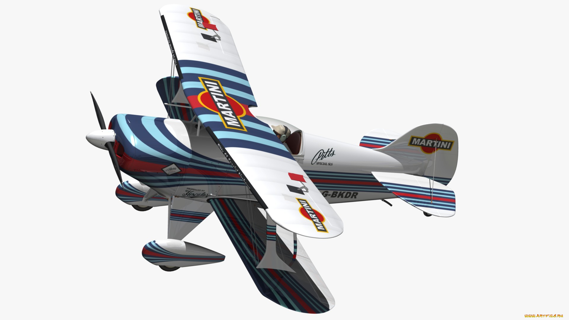 авиация, 3д, рисованые, v-graphic, pitts, s1, martini, биплан, 3d, модель