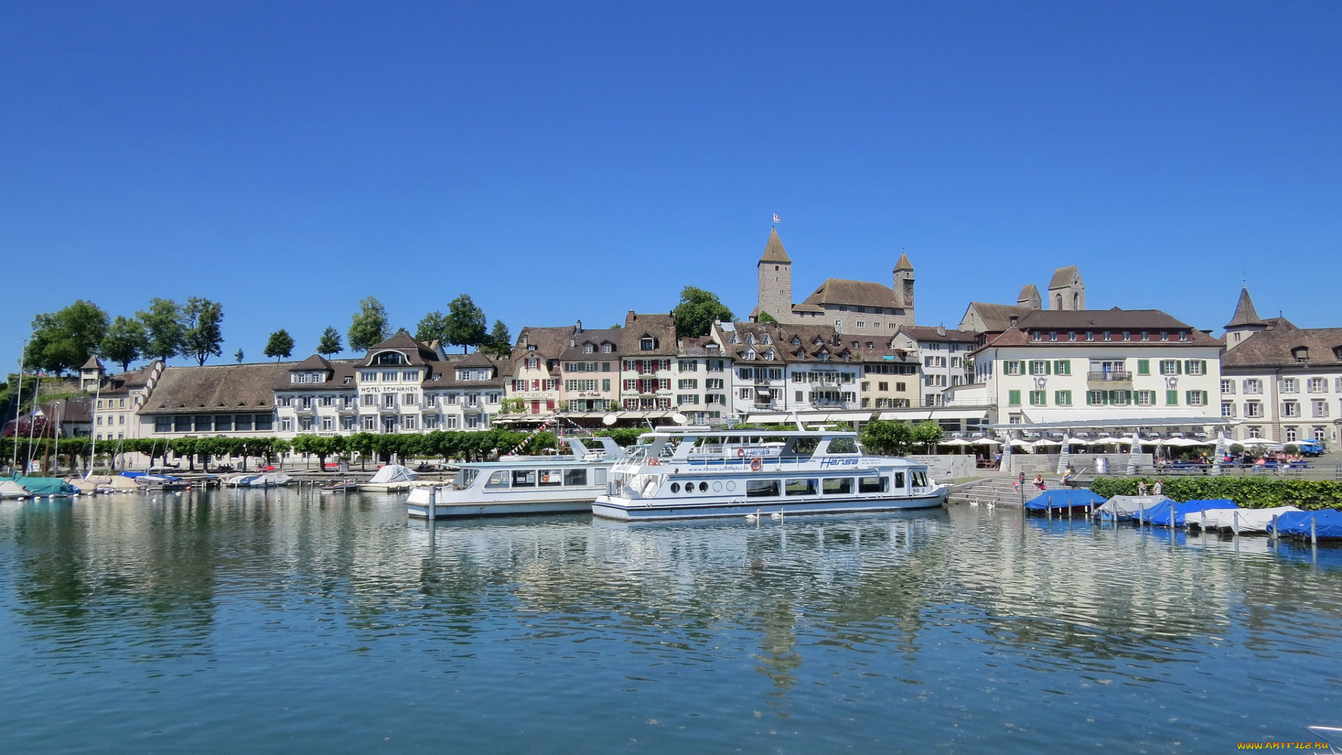 корабли, порты, , , причалы, дома, река