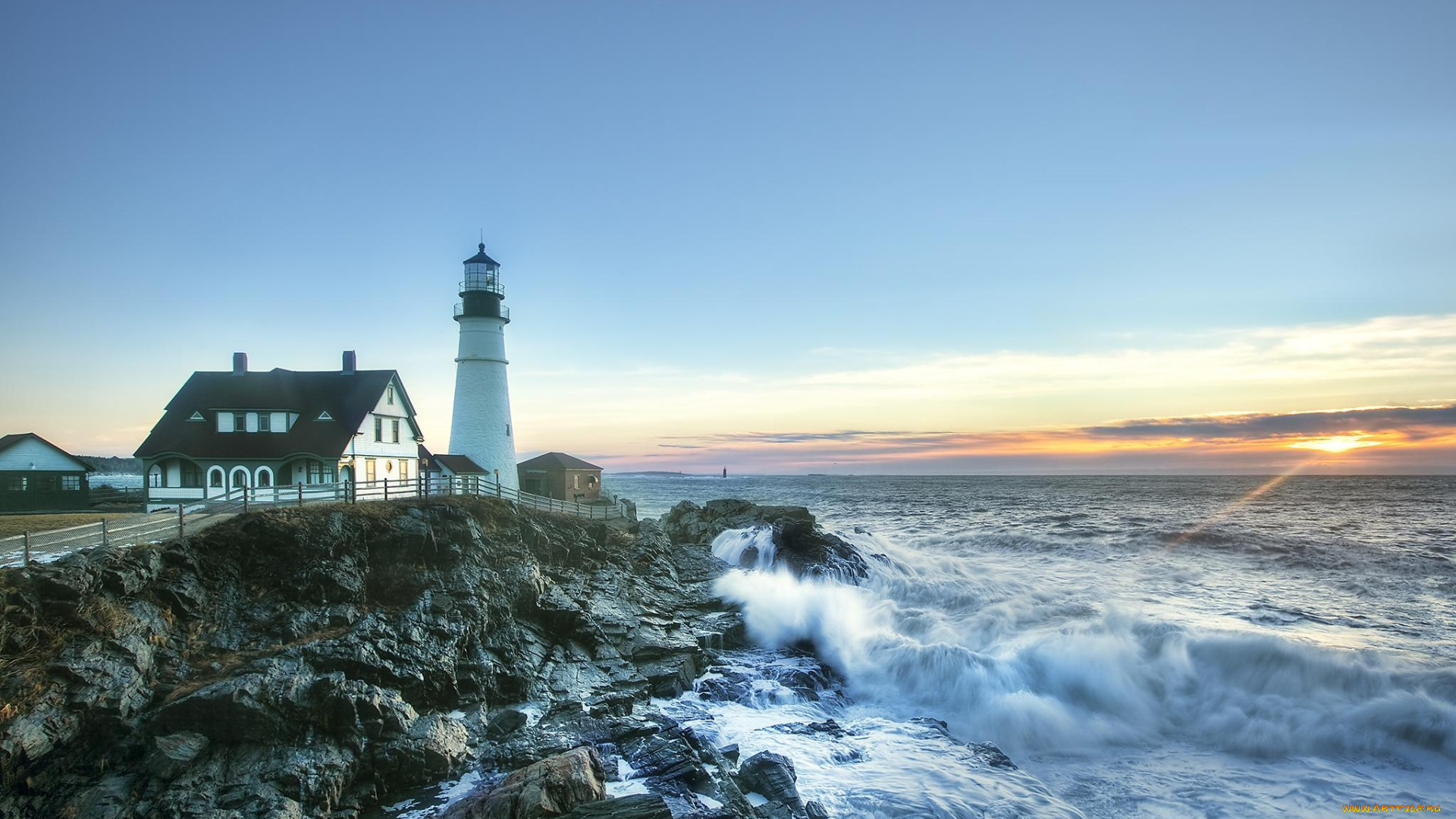 природа, маяки, мэн, портленд-харбор, мыс, элизабет, маяк, залив