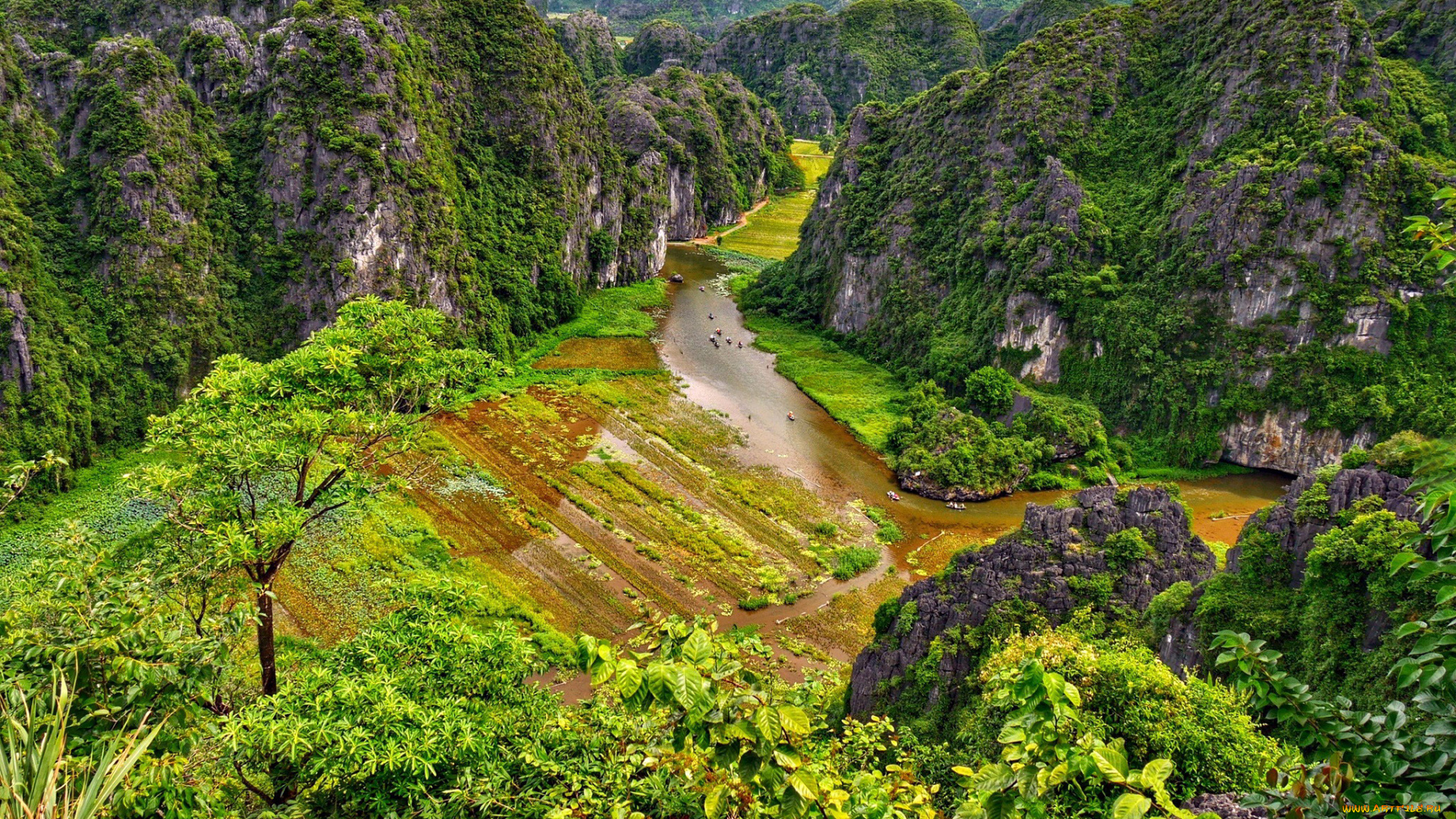природа, пейзажи, река, поля, панорама, горы