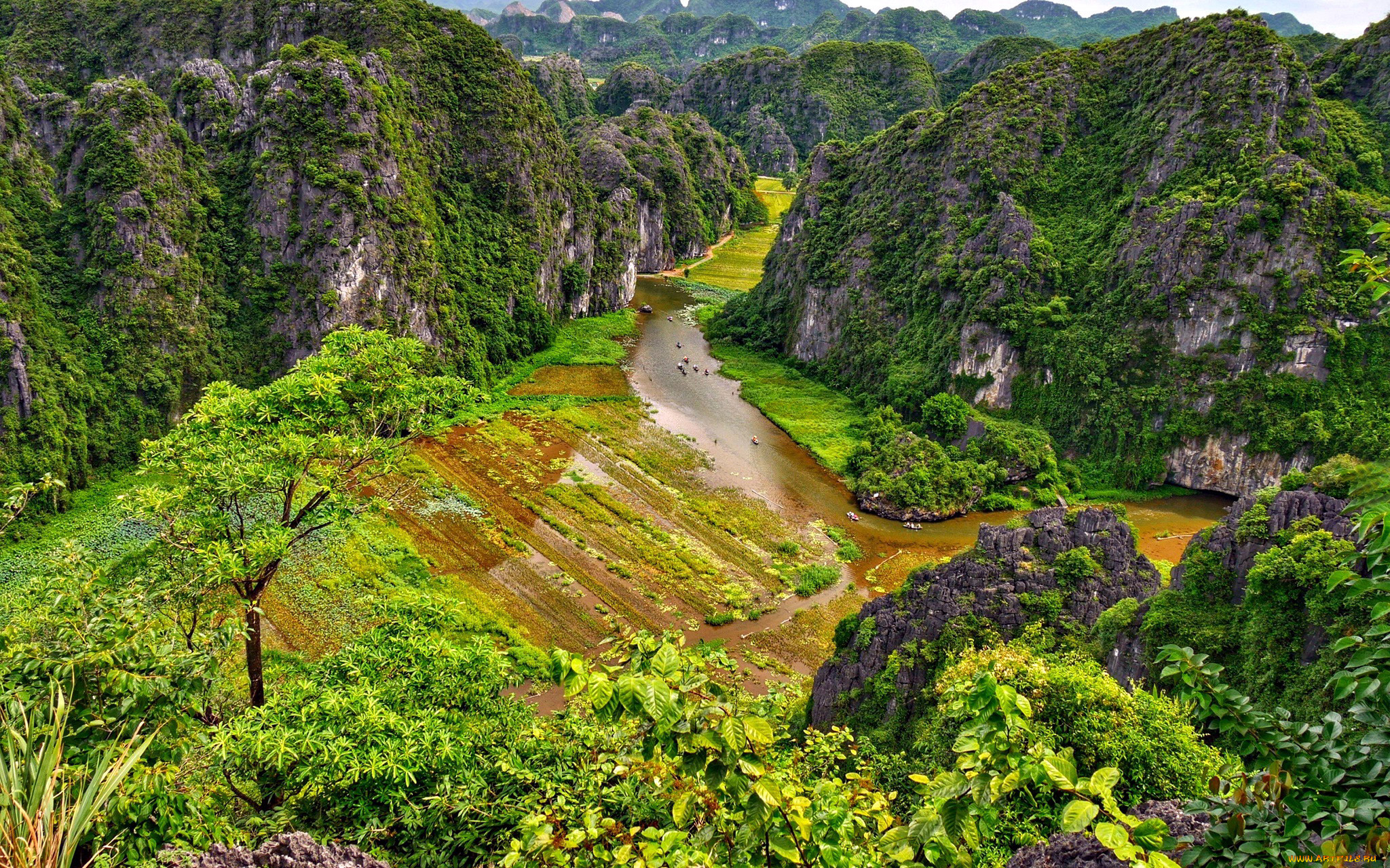 природа, пейзажи, река, поля, панорама, горы