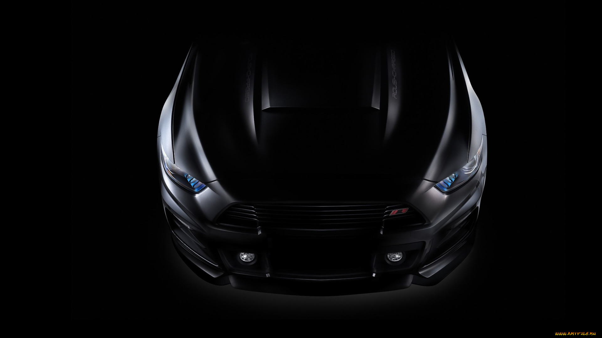 автомобили, фрагменты, автомобиля, темный, фон, ford, mustang, gt, вид