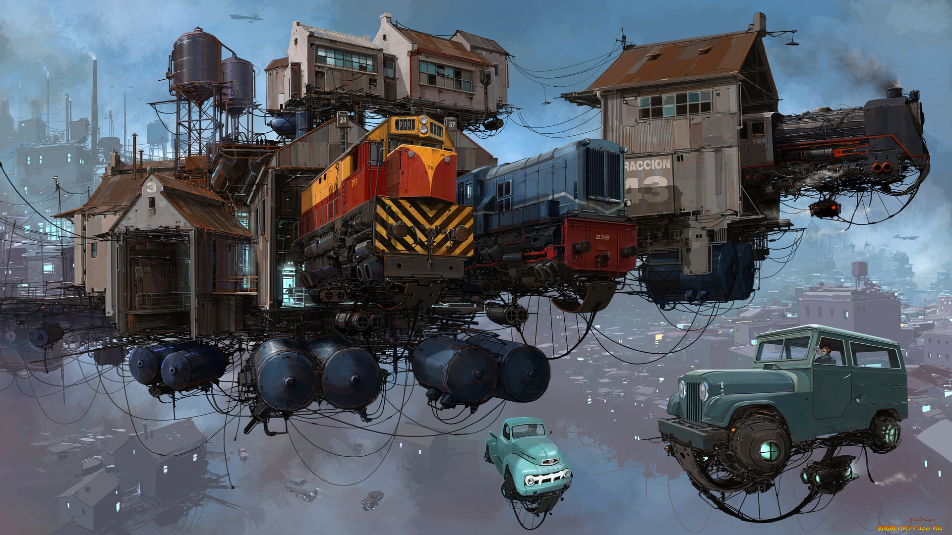 фэнтези, транспортные, средства, постройки, serie, universo, chatarra, платформа, trains, транспорт