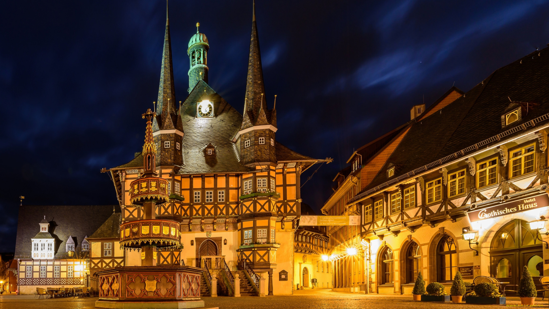 marktplatz, wernigerode, города, -, улицы, , площади, , набережные, площадь, ночь, огни