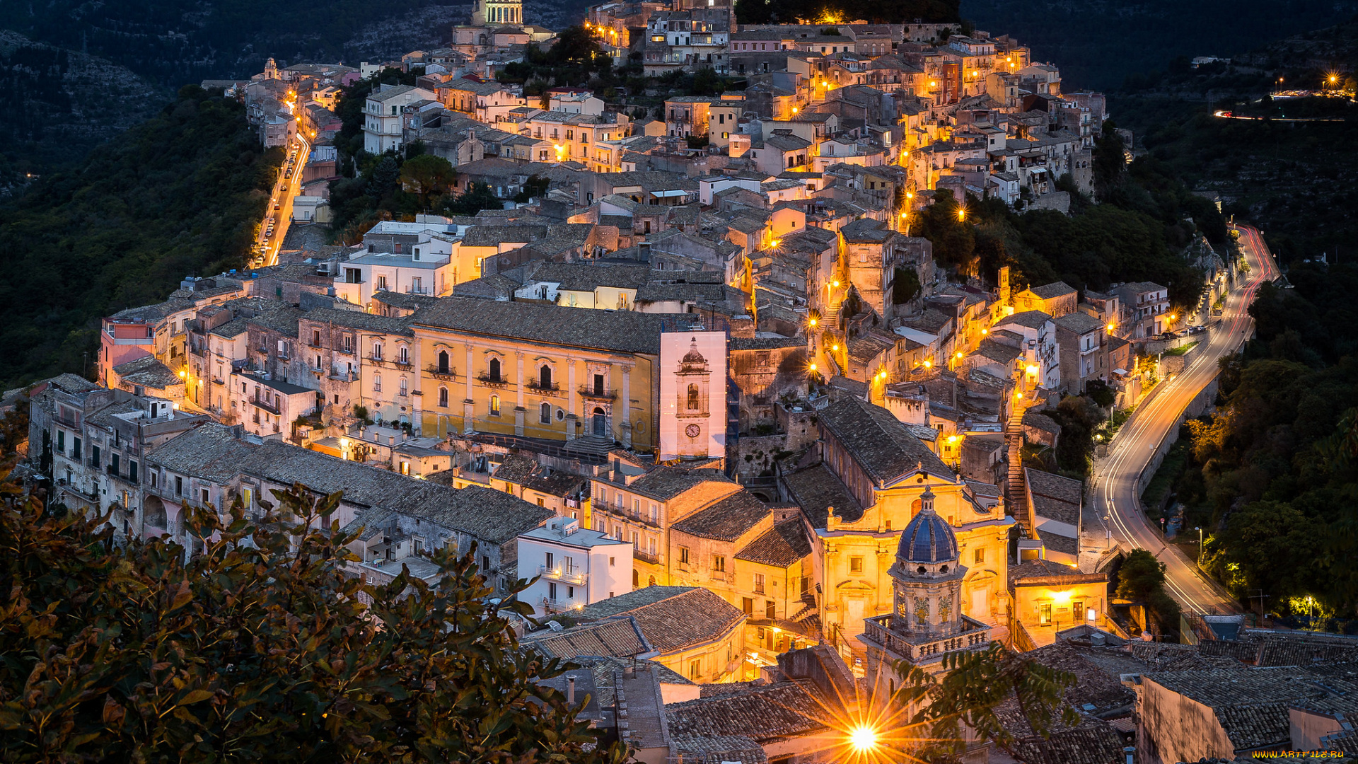 ragusa, ibla, города, -, огни, ночного, города, огни, ночь