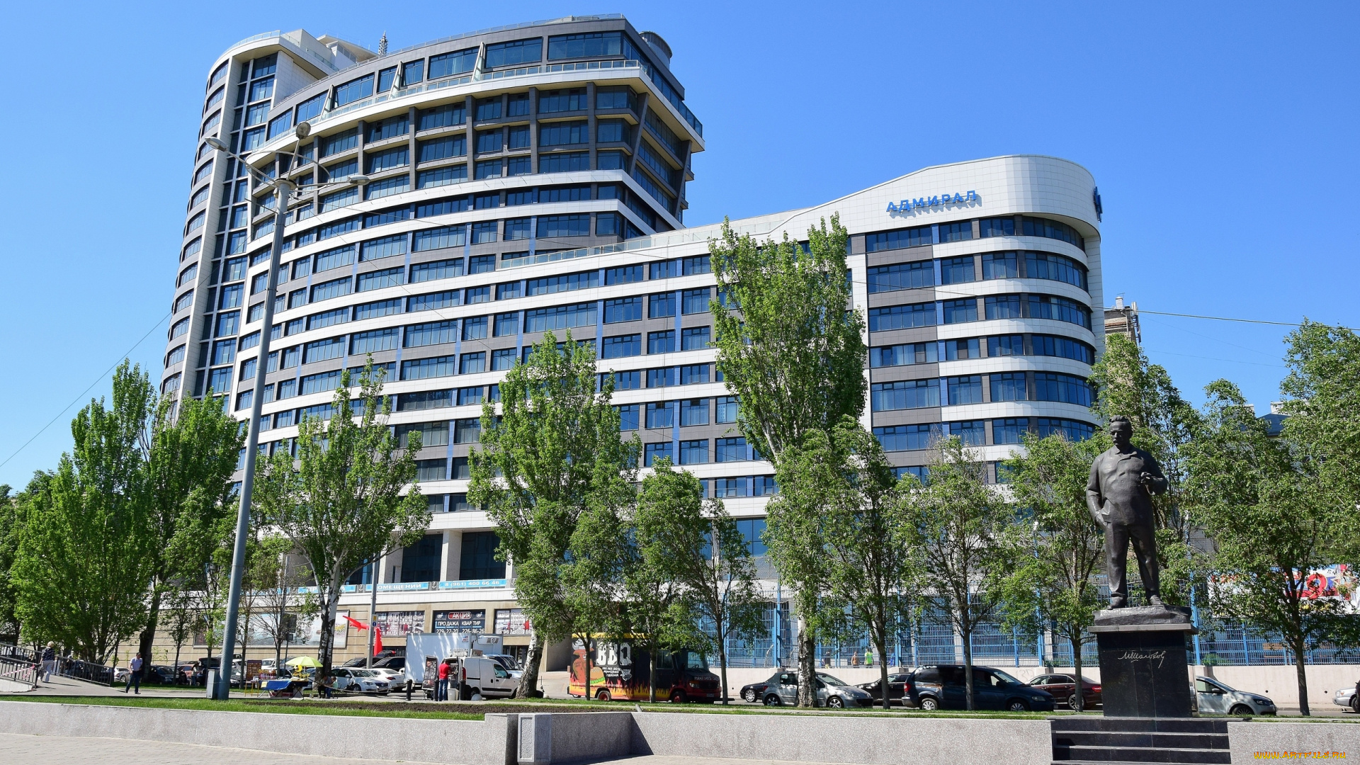 ростов, на, дону, города, -, здания, , дома, машина, деревья, памятник, улица