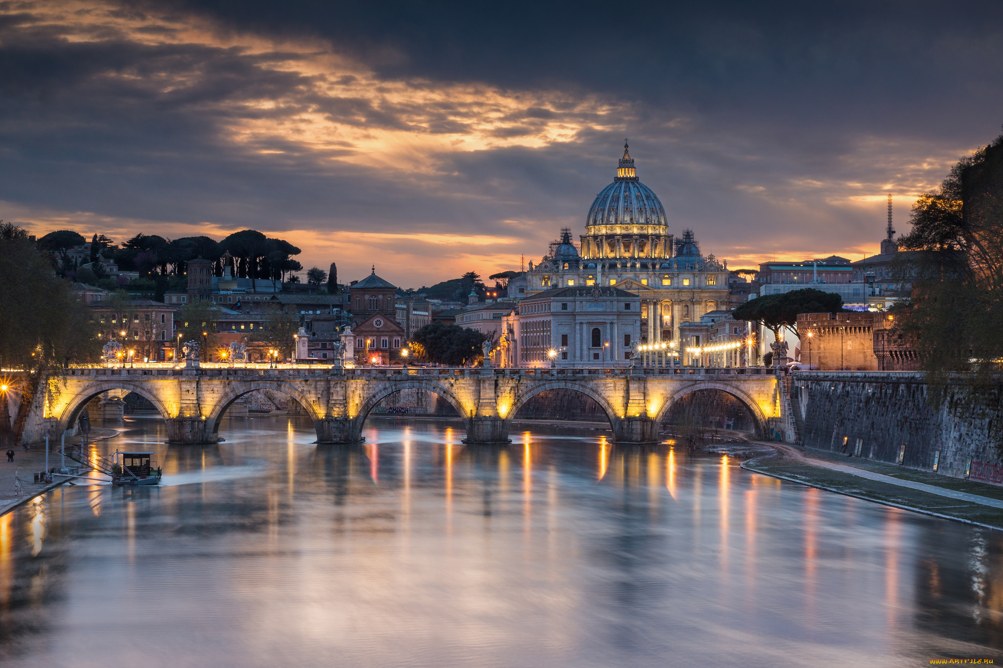 pont, st, ange, города, рим, , ватикан, , италия, мост, река