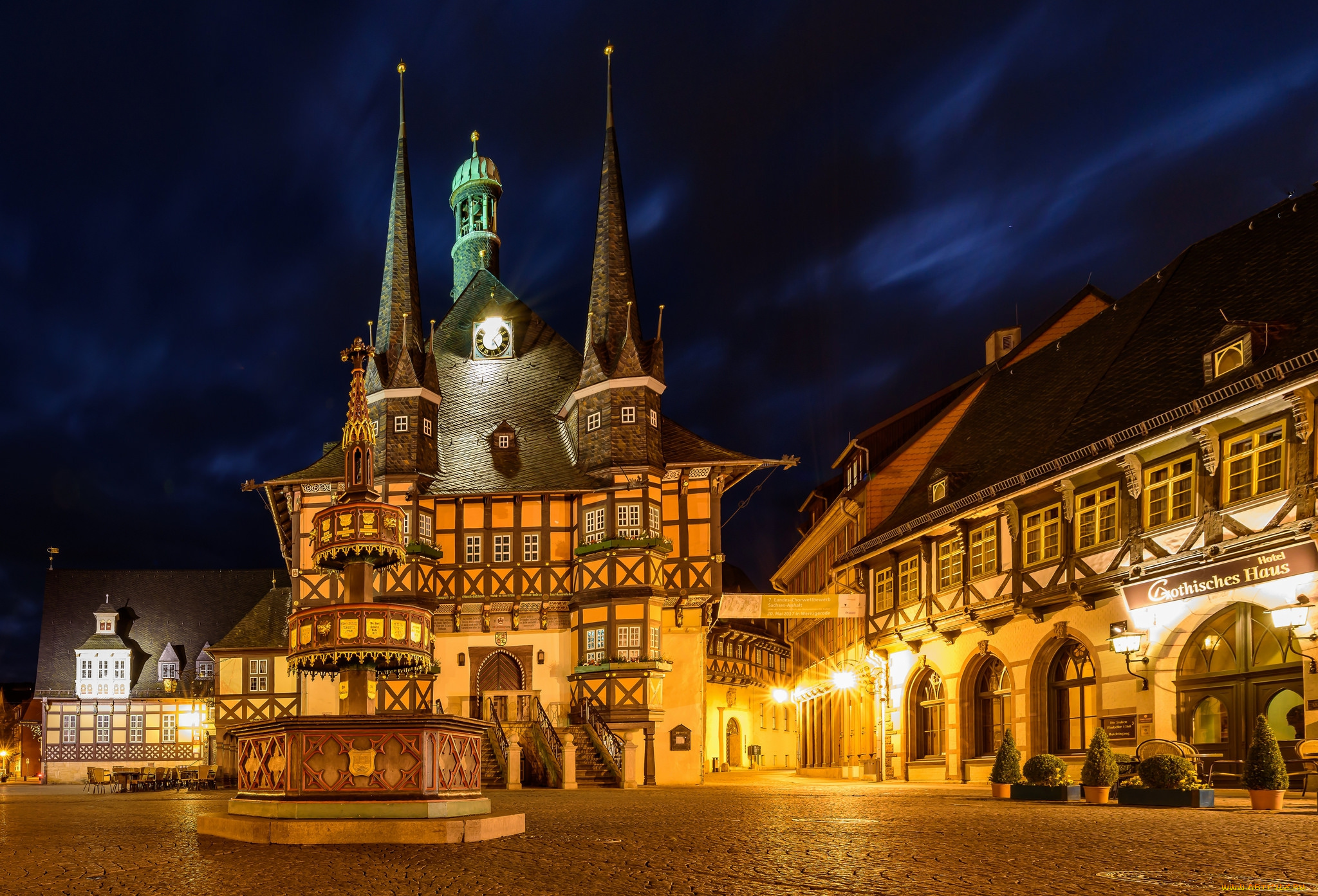 marktplatz, wernigerode, города, -, улицы, , площади, , набережные, площадь, ночь, огни