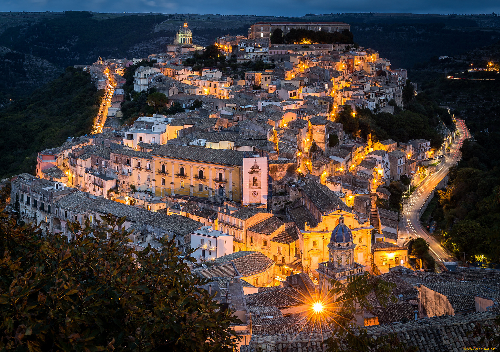 ragusa, ibla, города, -, огни, ночного, города, огни, ночь