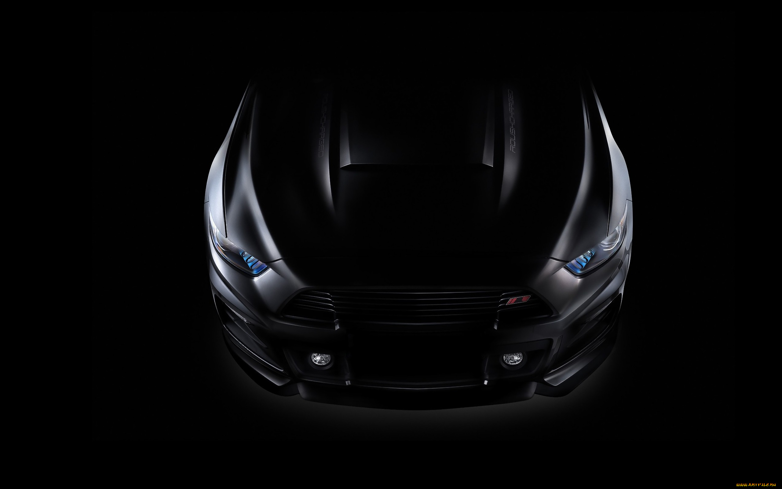 автомобили, фрагменты, автомобиля, темный, фон, ford, mustang, gt, вид