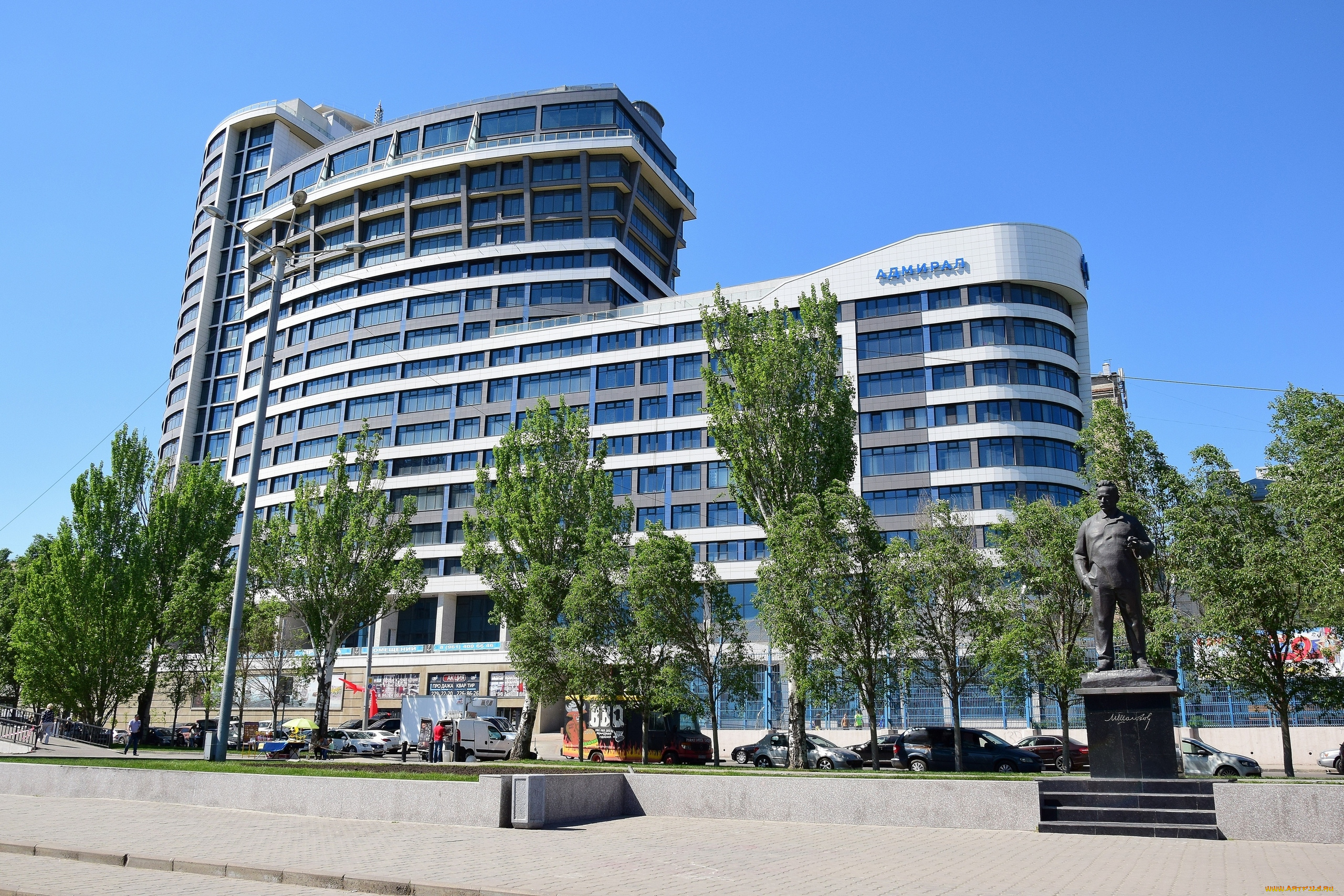 ростов, на, дону, города, -, здания, , дома, машина, деревья, памятник, улица