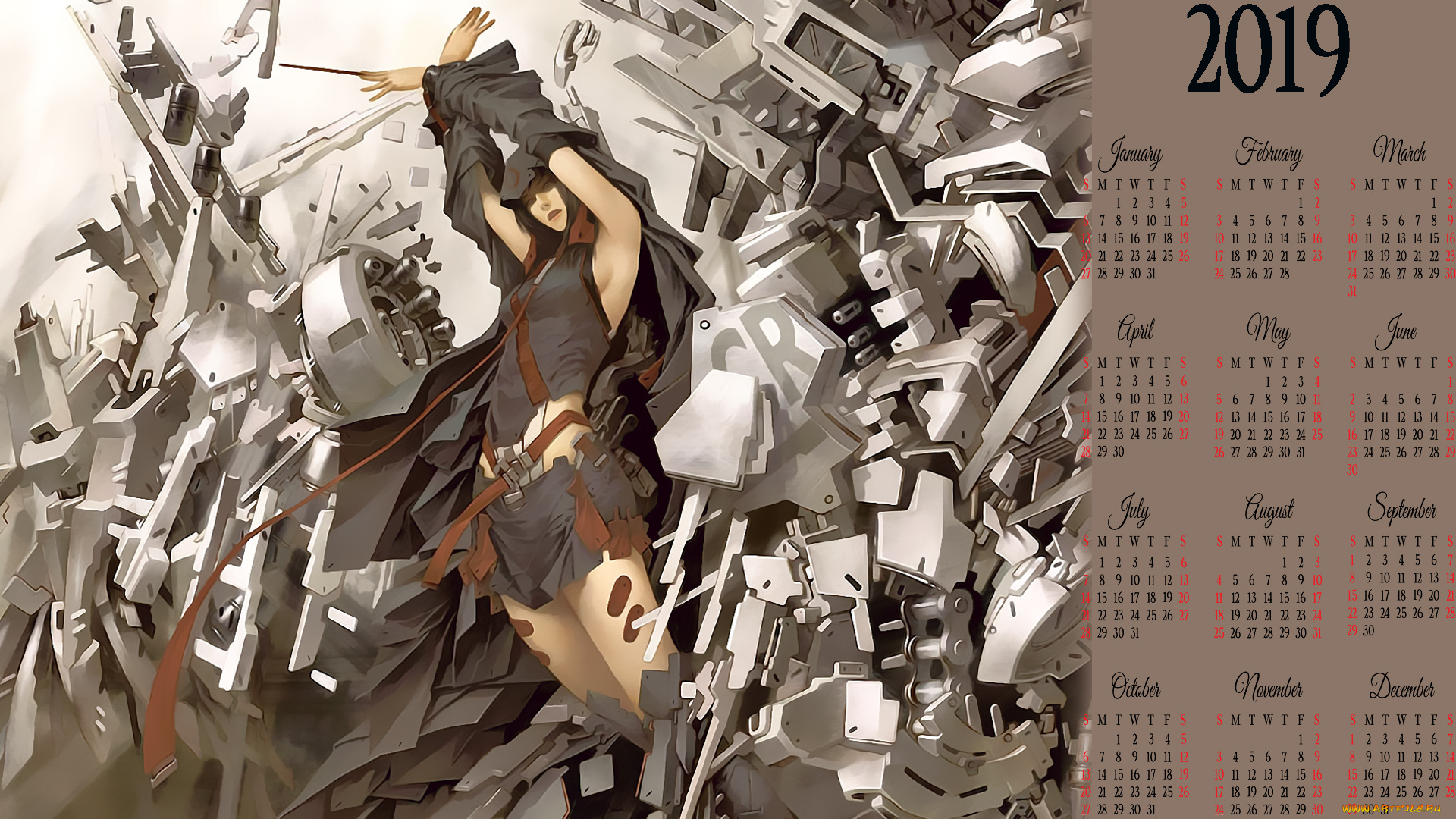 календари, фэнтези, поза, механизм, девушка