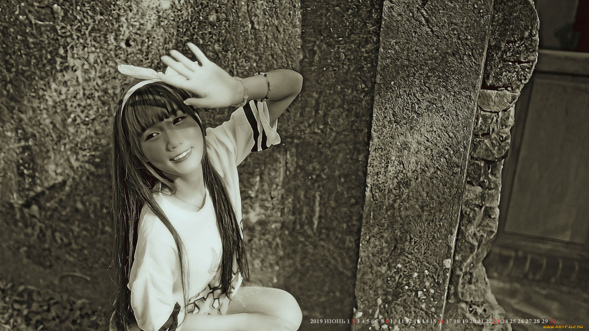 календари, компьютерный, дизайн, жест, поза, сидеть, улыбка, девушка, азиатка