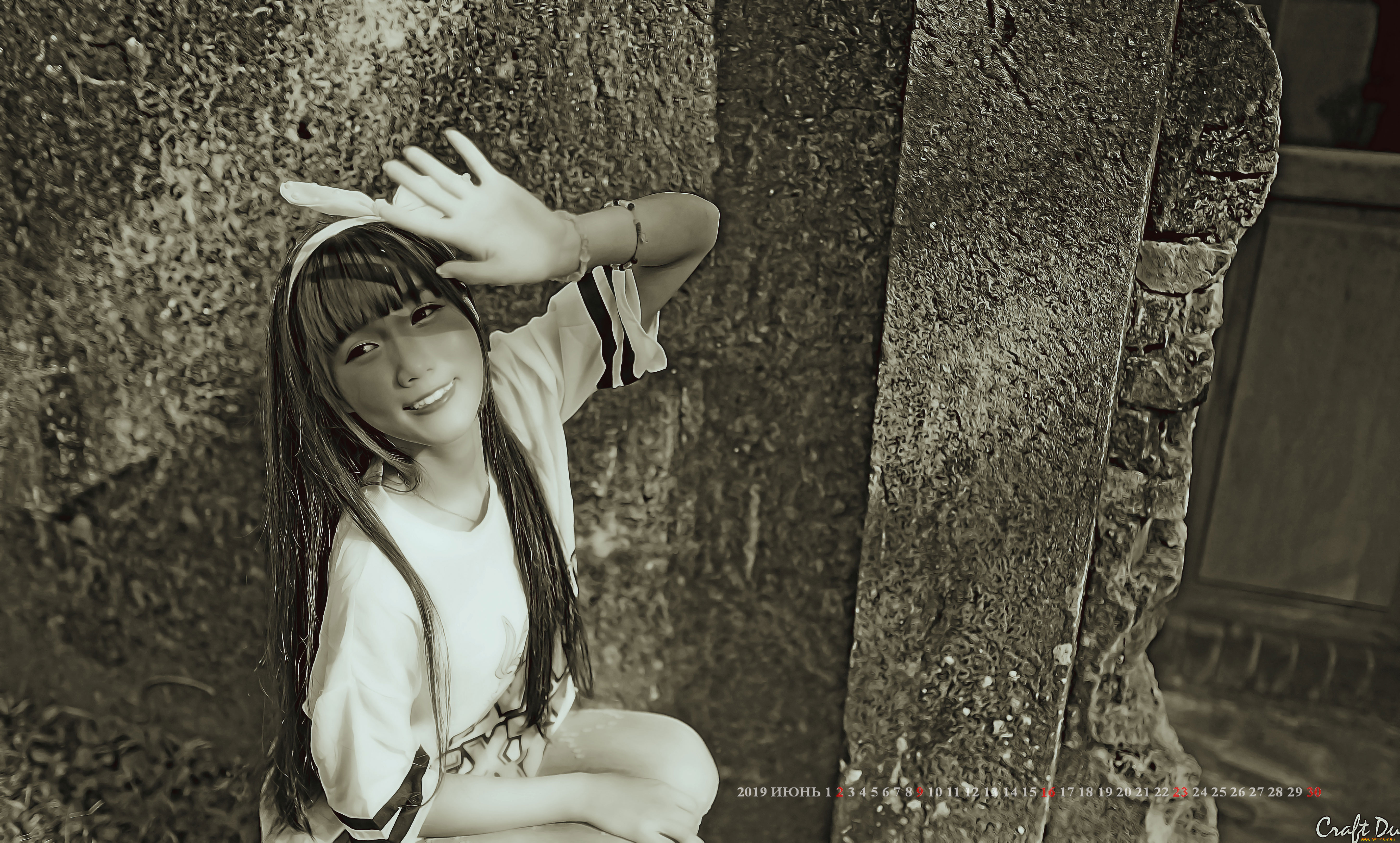 календари, компьютерный, дизайн, жест, поза, сидеть, улыбка, девушка, азиатка