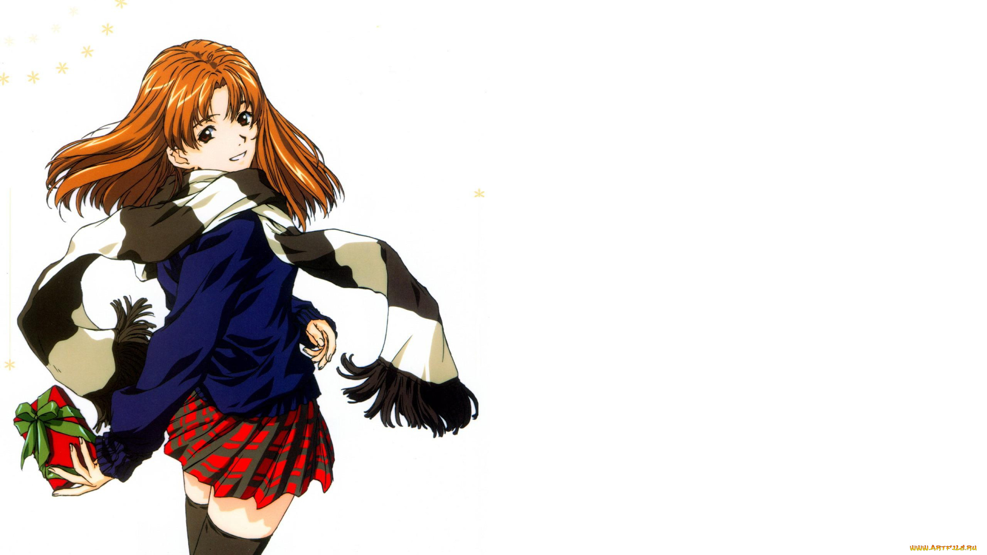 аниме, unknown, , другое, , девочка, шарф, свитер, юбка, подарок