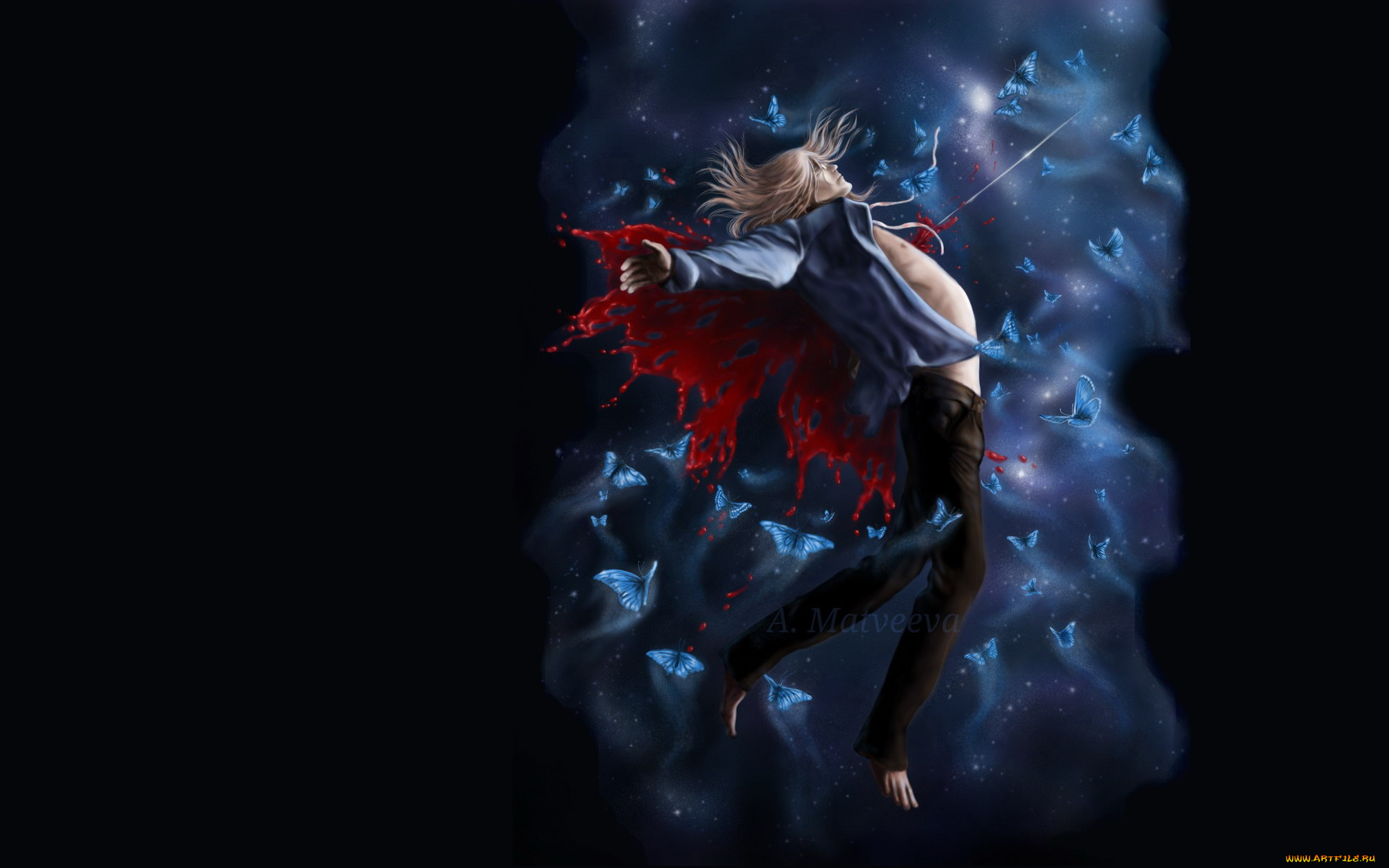 аниме, loveless, агатсума, соби, бабочки, кровь