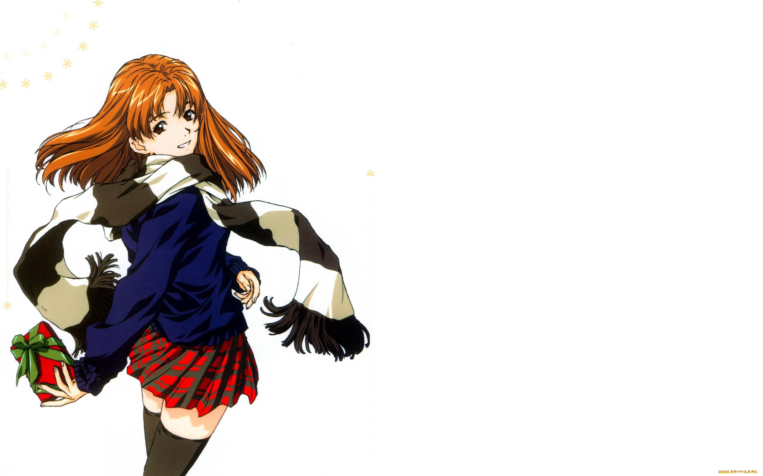 аниме, unknown, , другое, , девочка, шарф, свитер, юбка, подарок