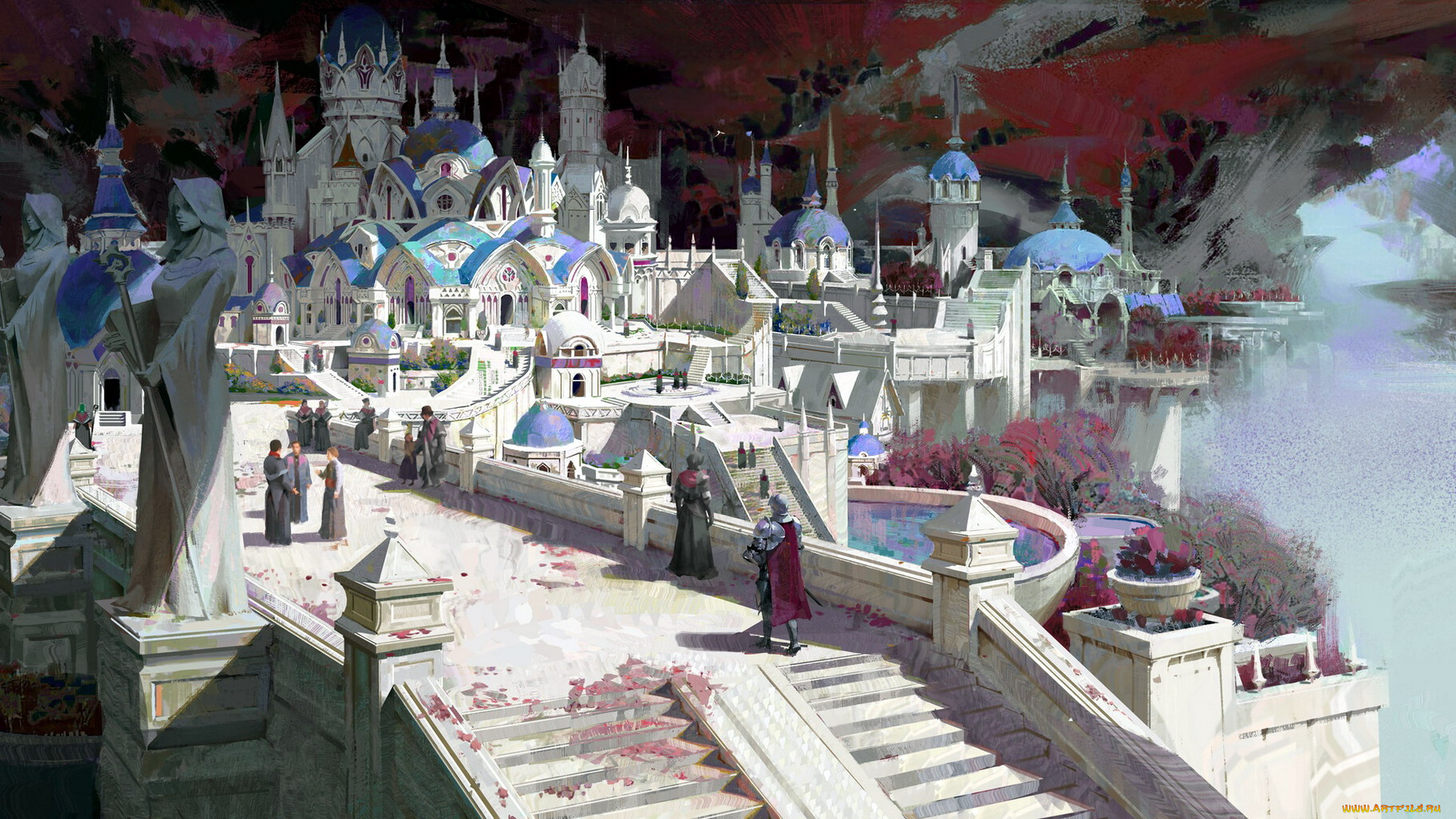 фэнтези, иные, миры, , иные, времена, город, сады, лестница, люди