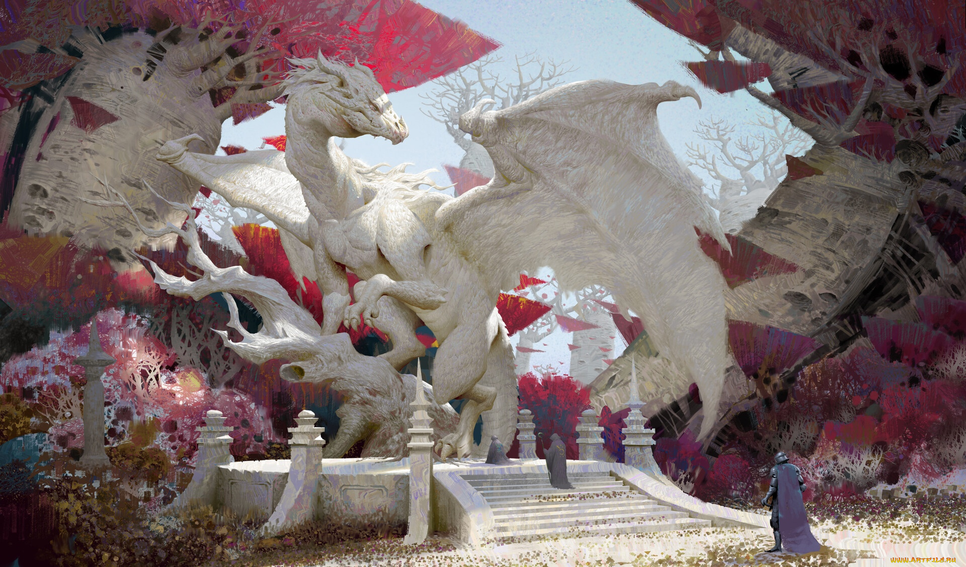 фэнтези, драконы, дракон, люди, площадка, ступени