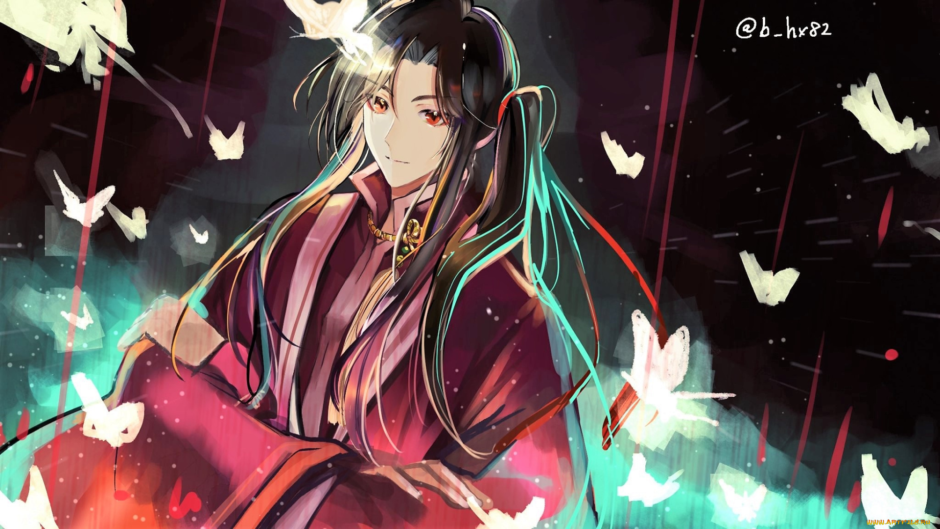 аниме, tian, guan, ci, fu, парень, бабочки