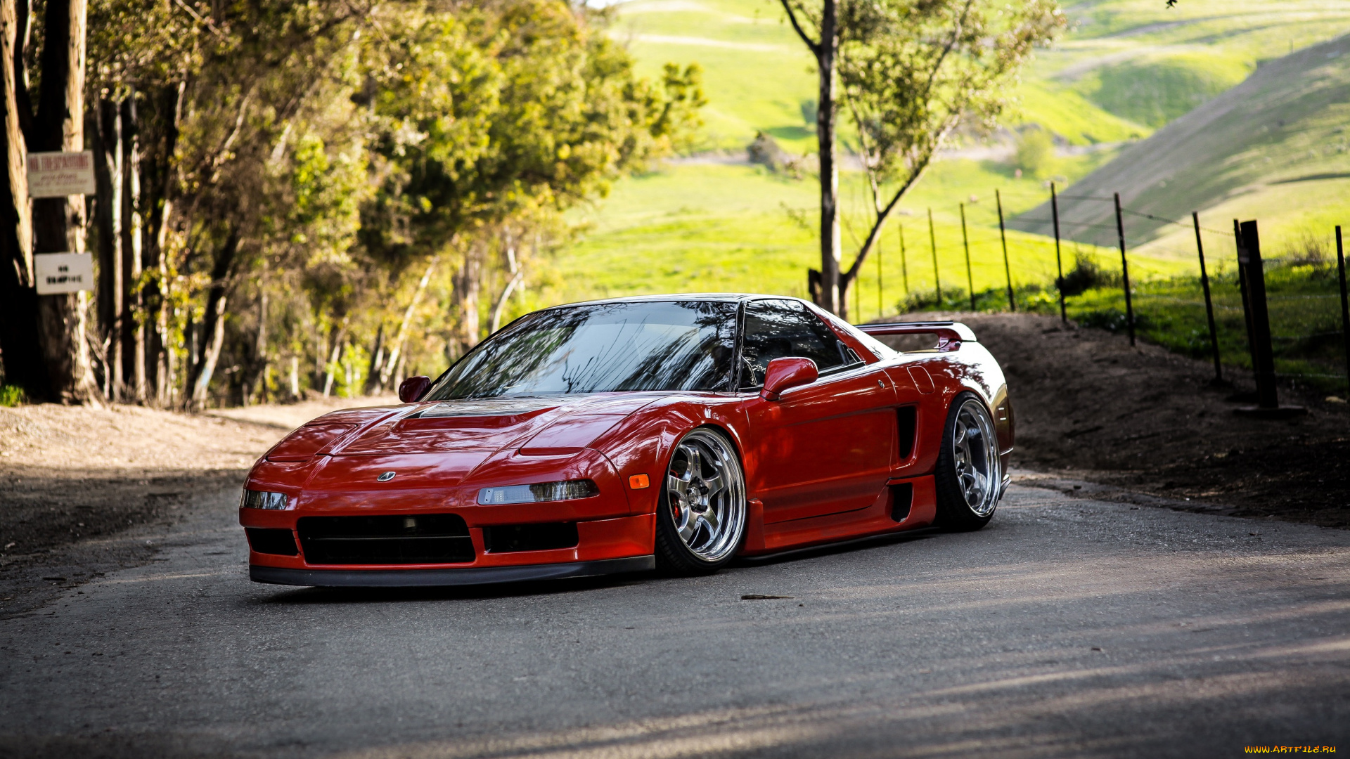 автомобили, honda, red, side, road, acura, nsx, forest