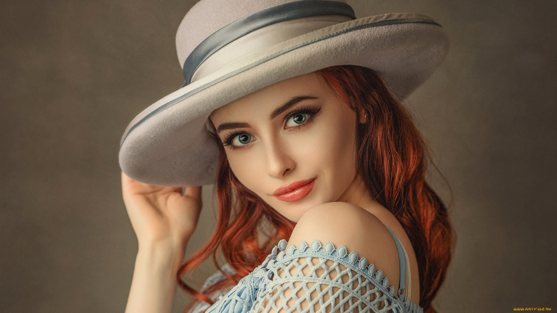 девушка, -, girl, девушки, -, лица, , портреты, взгляд, девушка, лицо, модель, портрет, шляпа, макияж, рыжая, красотка