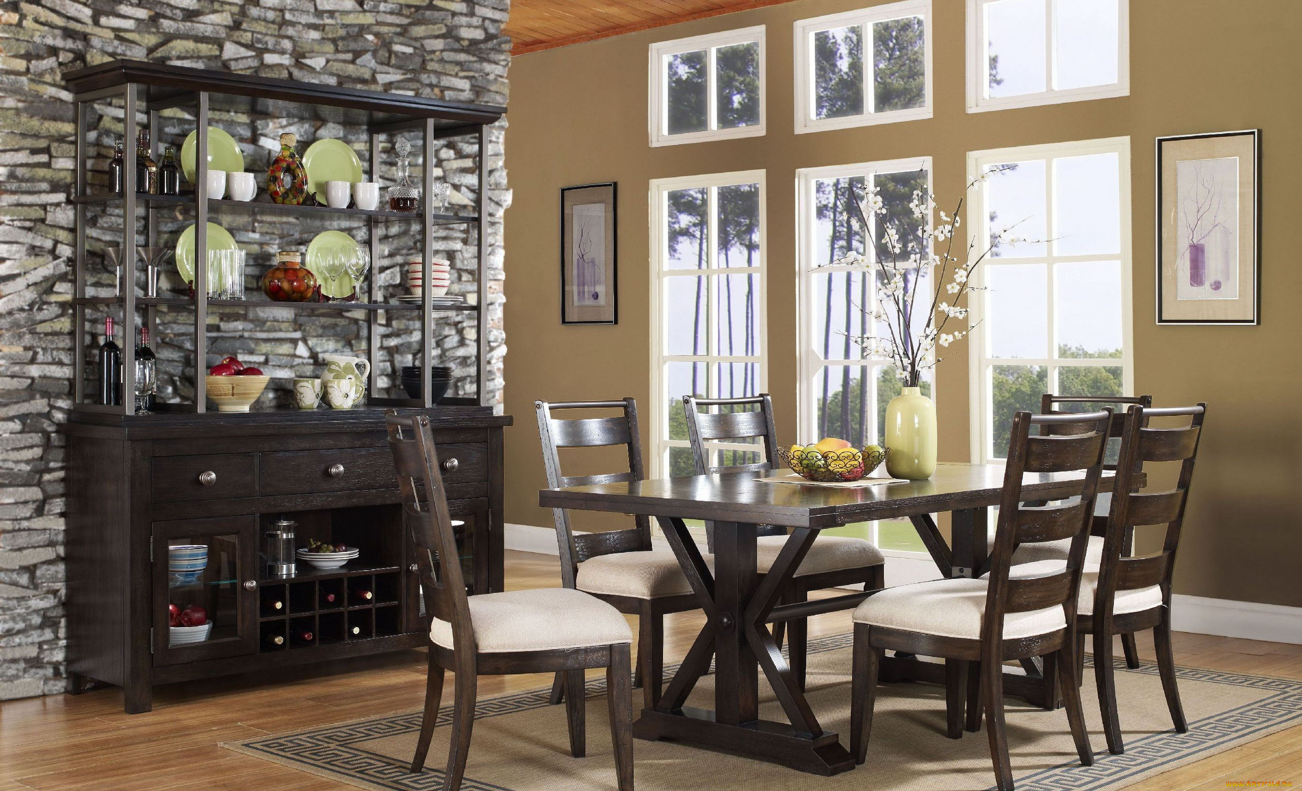 интерьер, столовая, шкаф, посуда, обеденный, стол, стулья