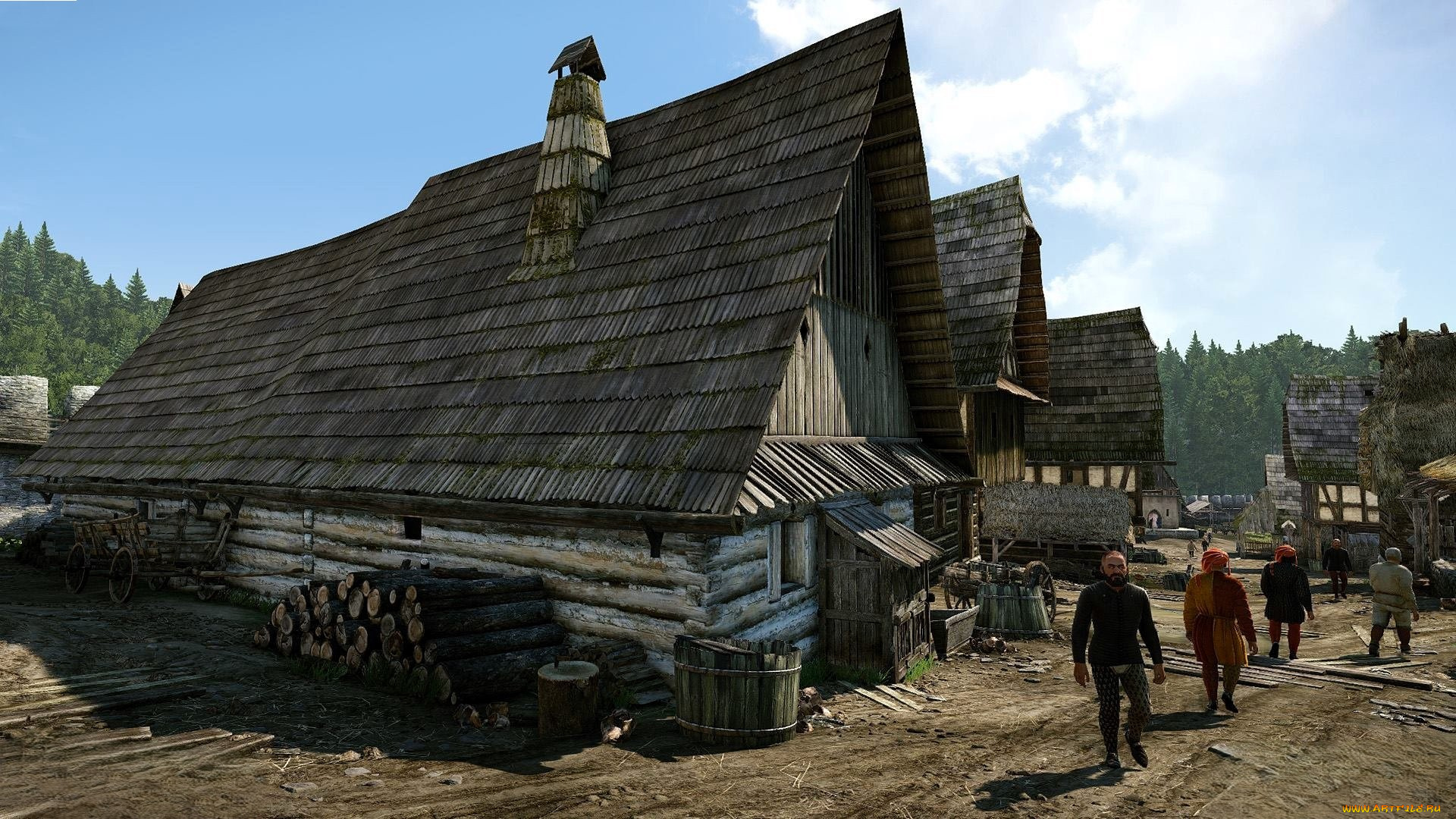 видео, игры, kingdom, come, , deliverance, дома, улица, деревня, люди, дрова