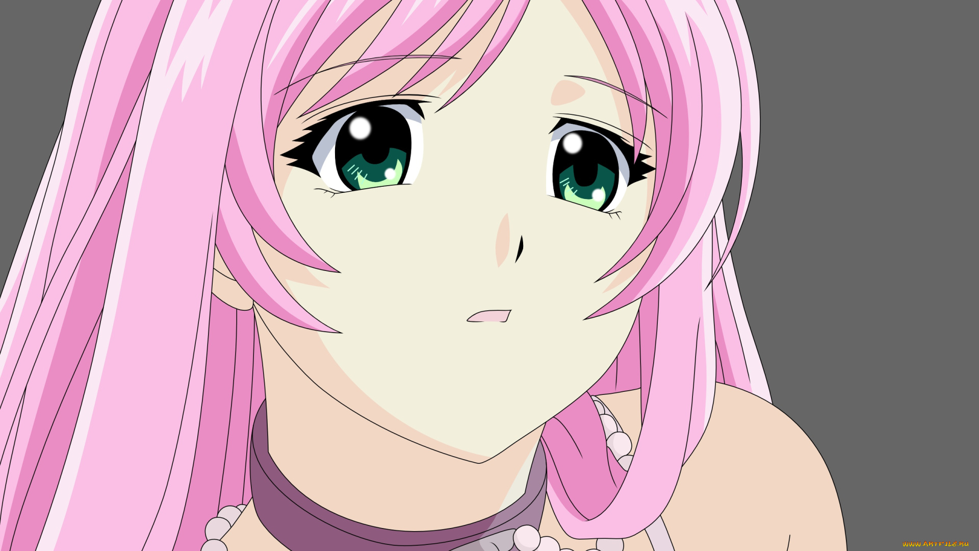 аниме, rosario, vampire, to, розовые, волосы, зелёные, глаза