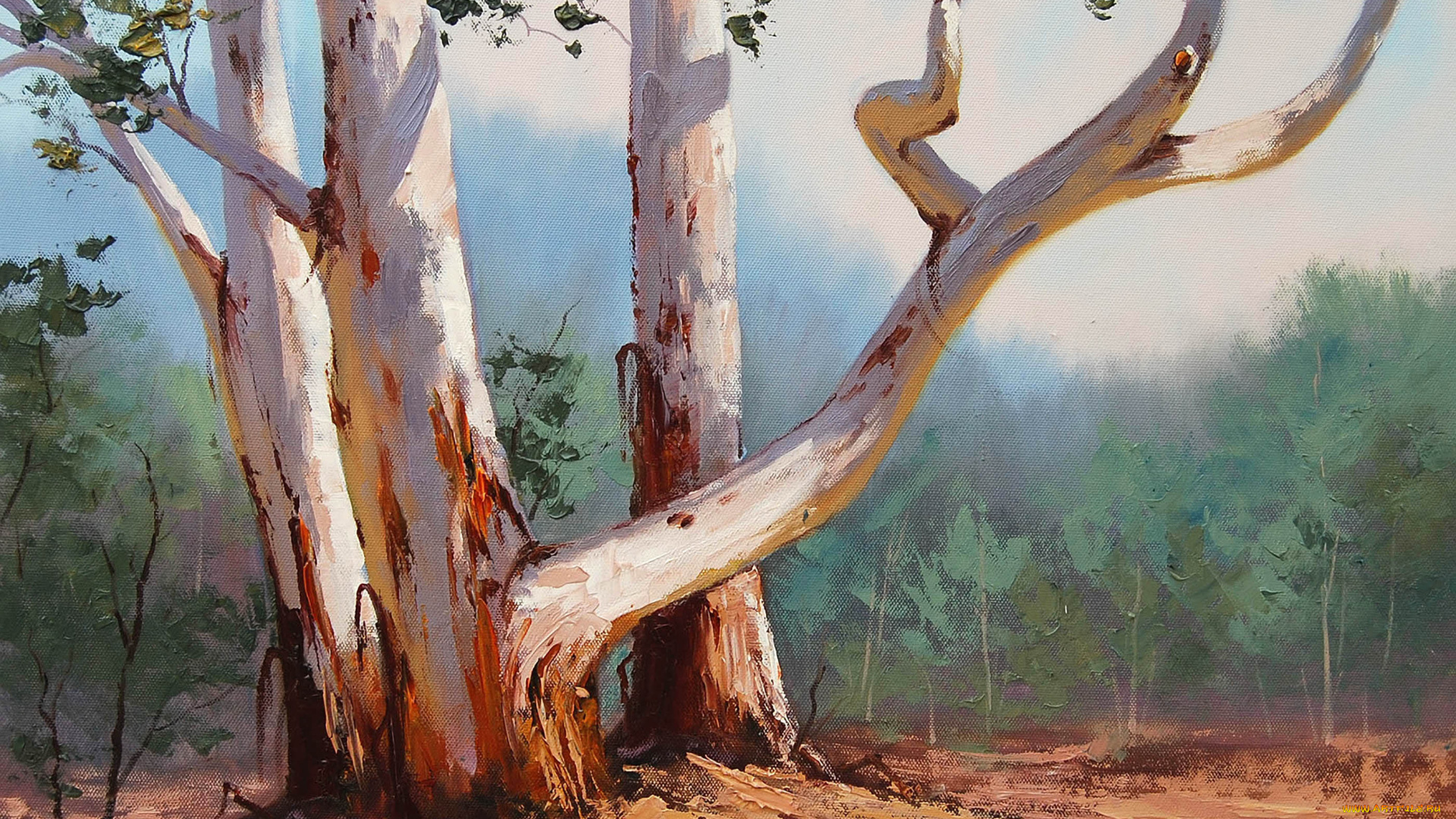 рисованные, graham, gercken, природа, деревья, ствол