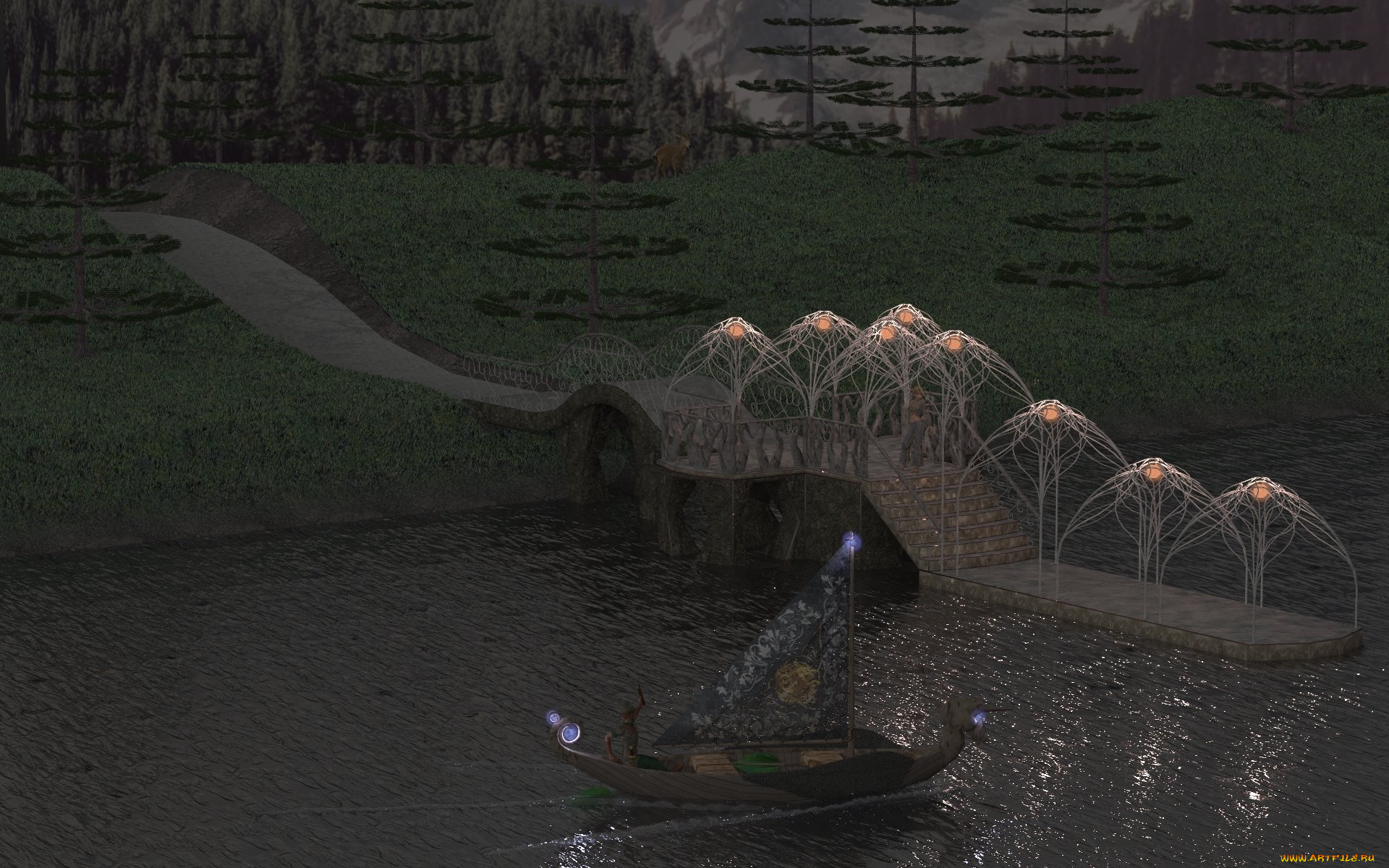 3д, графика, sea, undersea, море, река, парусник