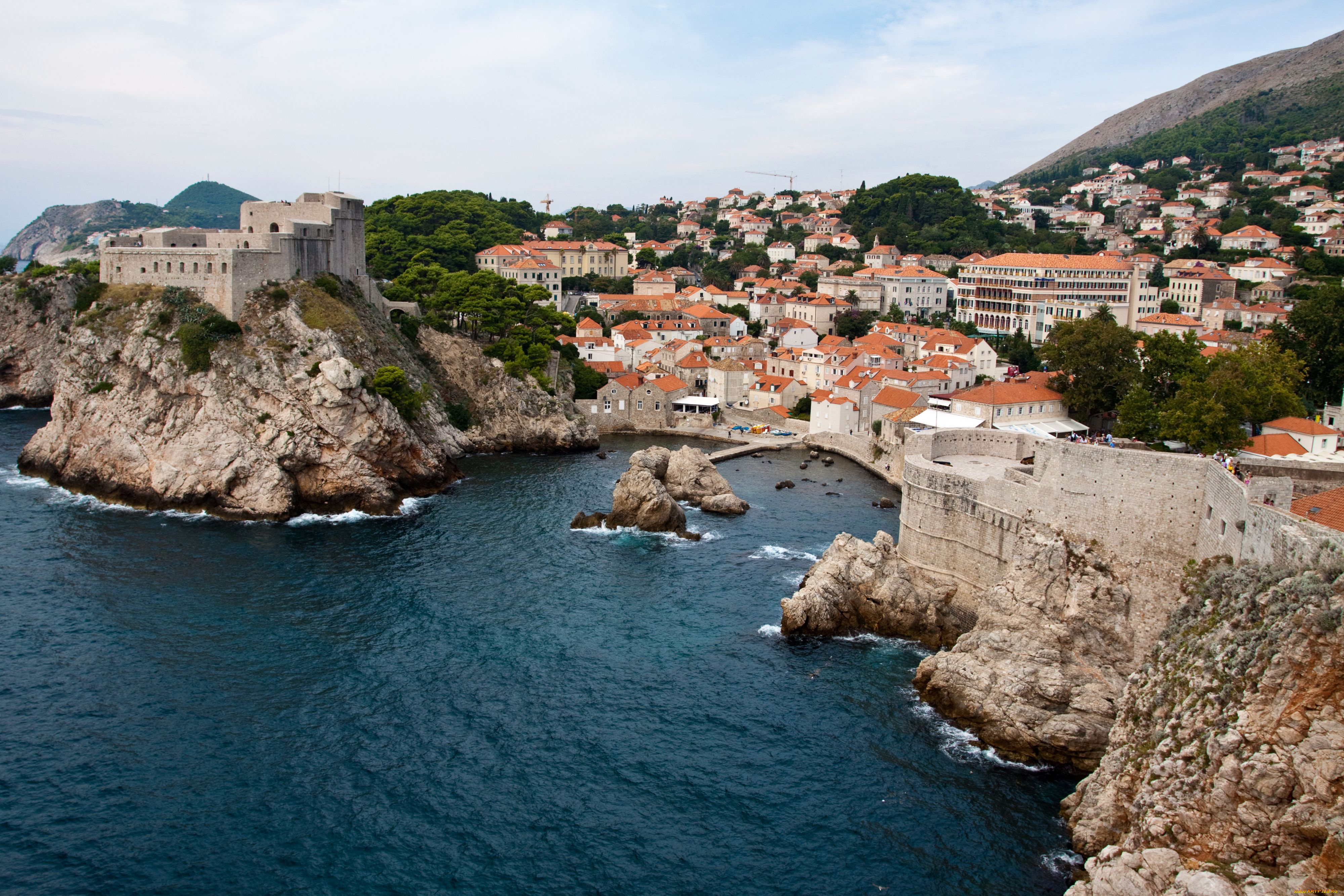 дубровник, хорватия, города, море, бухта, причал, дома, крыши