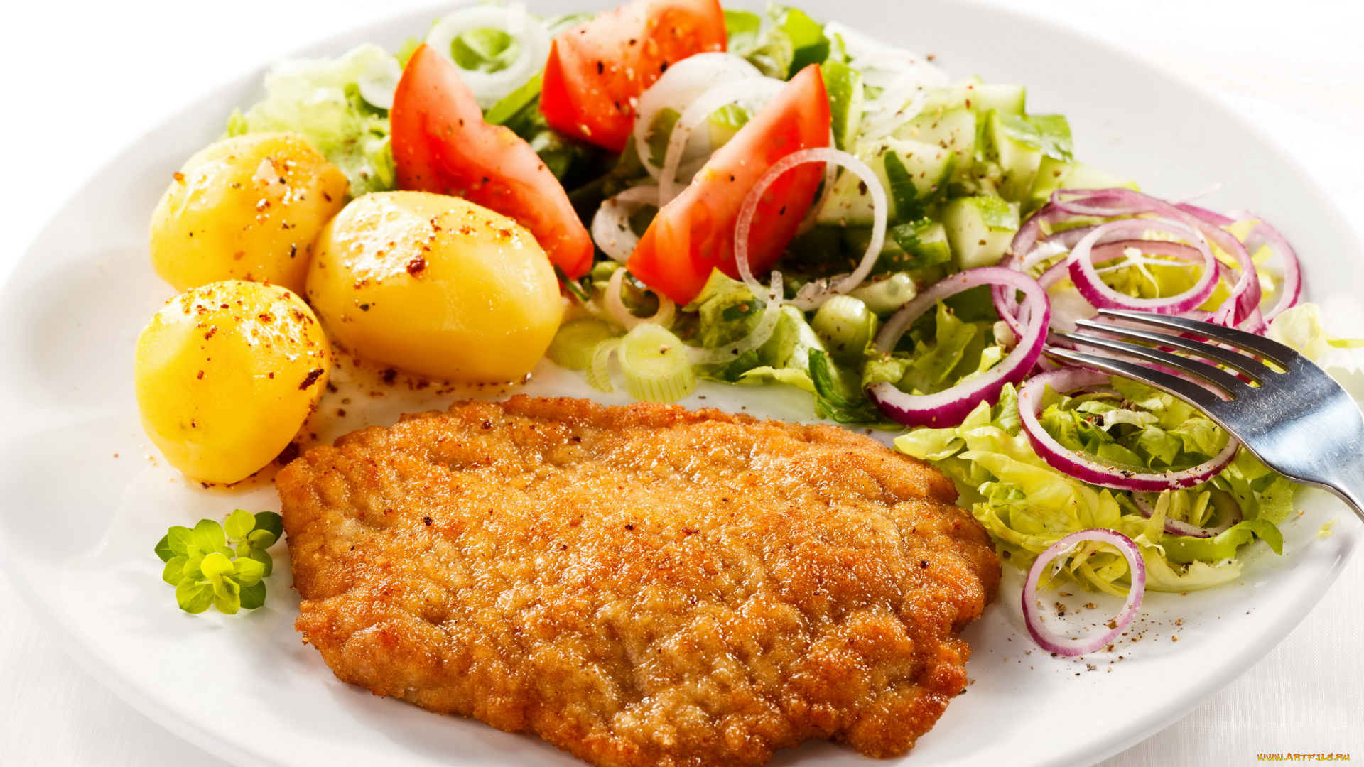 еда, вторые, блюда, картофель, шницель