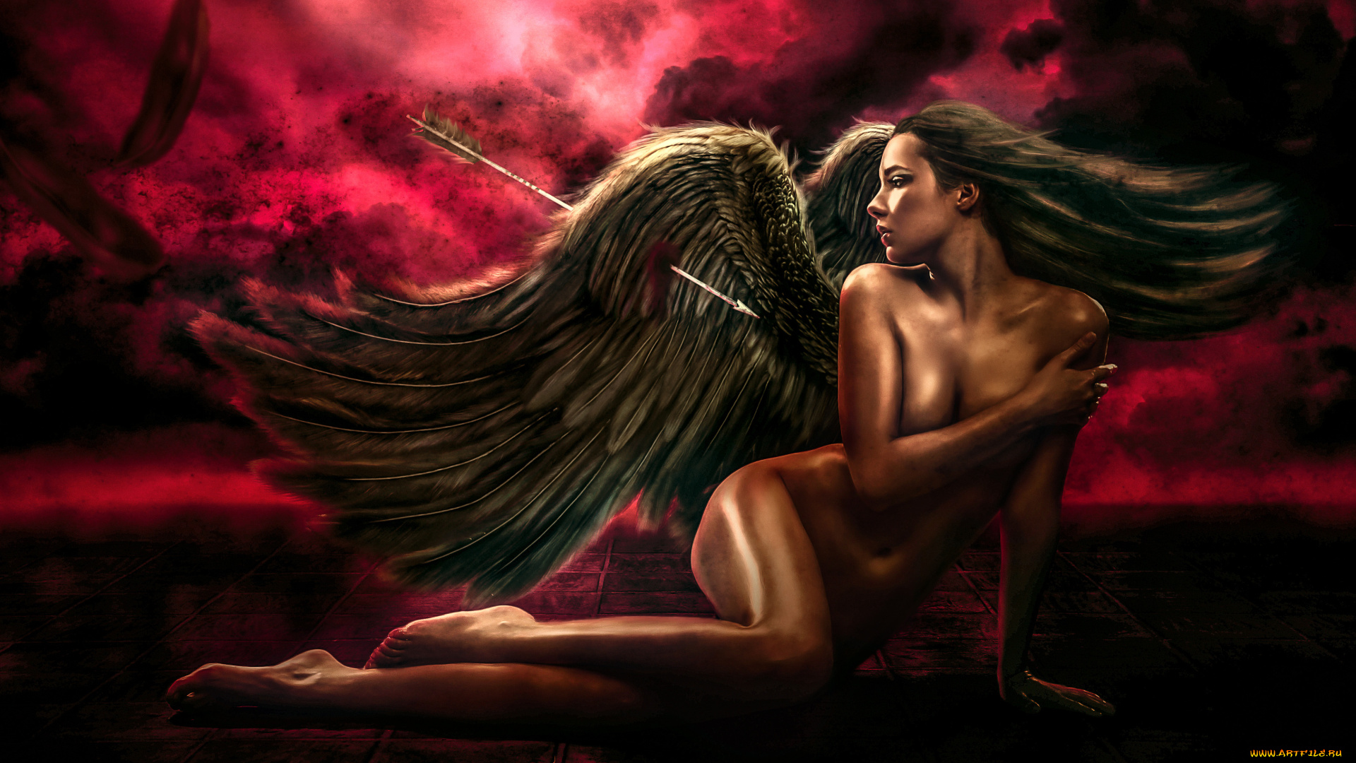 фэнтези, ангелы, крылья, стрела