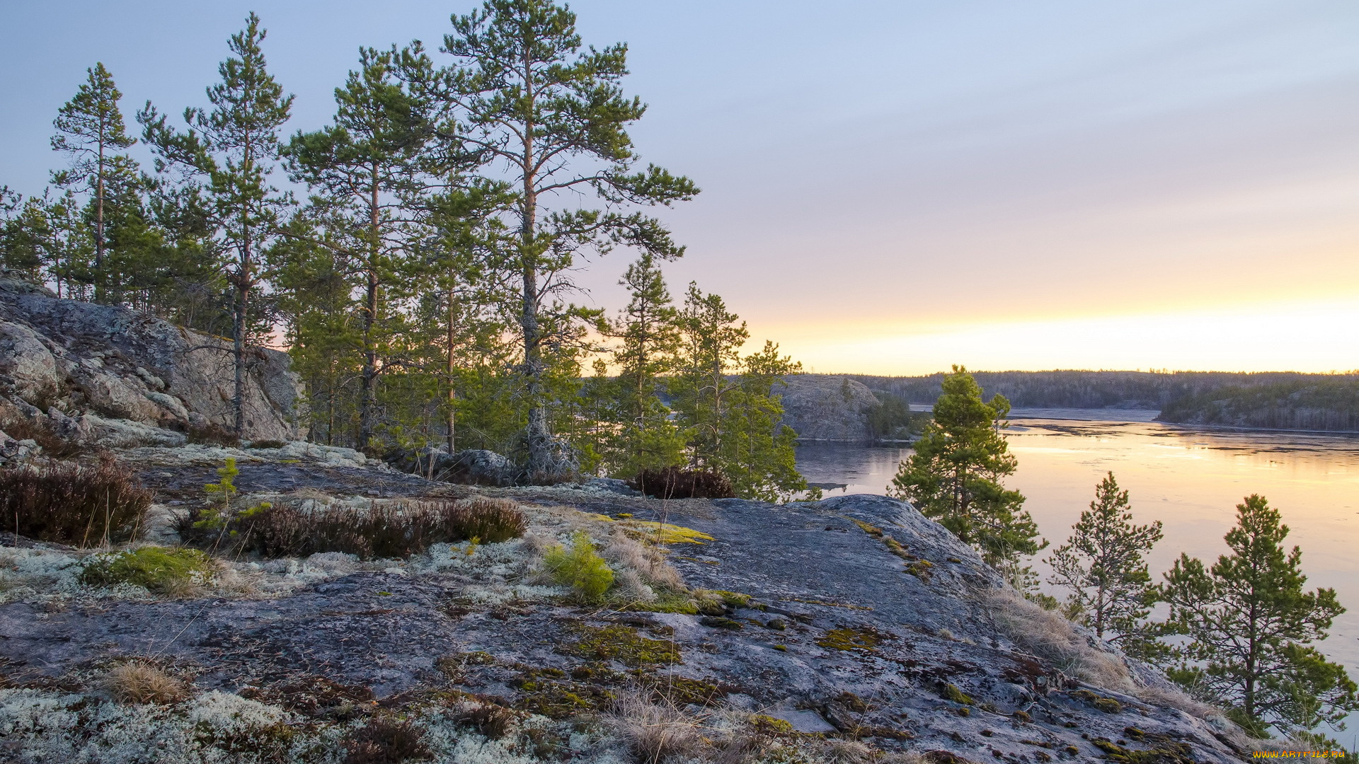 природа, реки, озера, мох, панорама, озеро, деревья, камни, трава