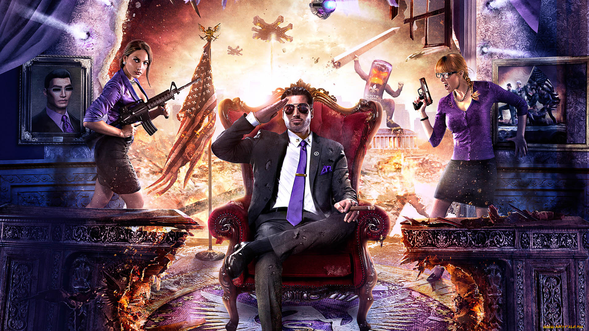 saints, row, видео, игры, iv, девушки, оружие, флаг