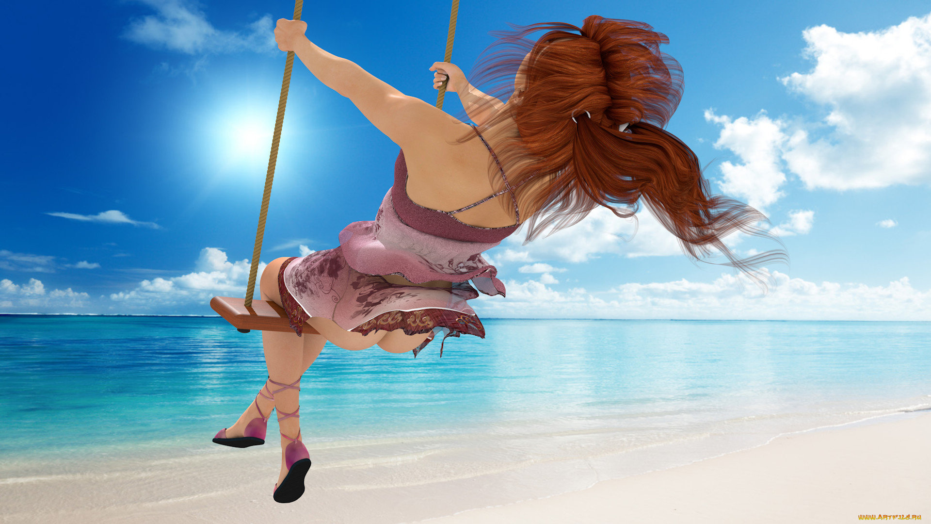 3д, графика, люди, , people, качели